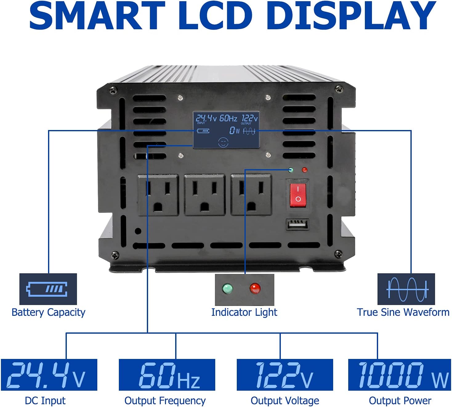 Black Friday - 70% OFF aeliussine 1000w Power Inverter 24v to 110v 120v Modified Sine Wave Power Inverter dc to ac Power Converter 3 ac Outlet (1000W 24V) Black Friday Clearance aeliussine 1000w Power Inverter 24v to 110v 120v Modified Sine Wave Power Inverter dc to ac Power Converter 3 ac Outlet (1000W 24V)