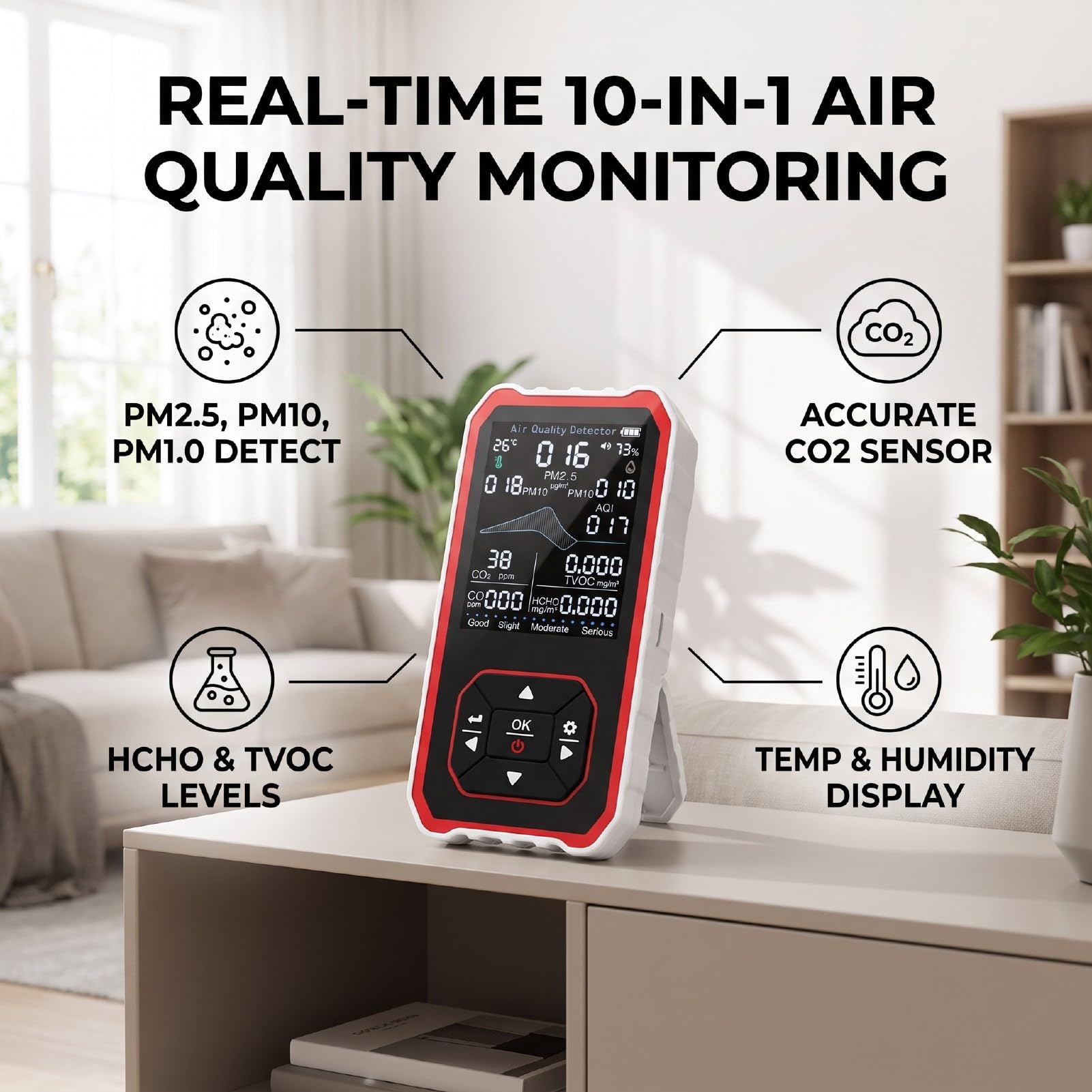 Marhynchus Détecteur de qualité de L’air 10 en 1, Moniteur CO2 PM2.5 HCHO