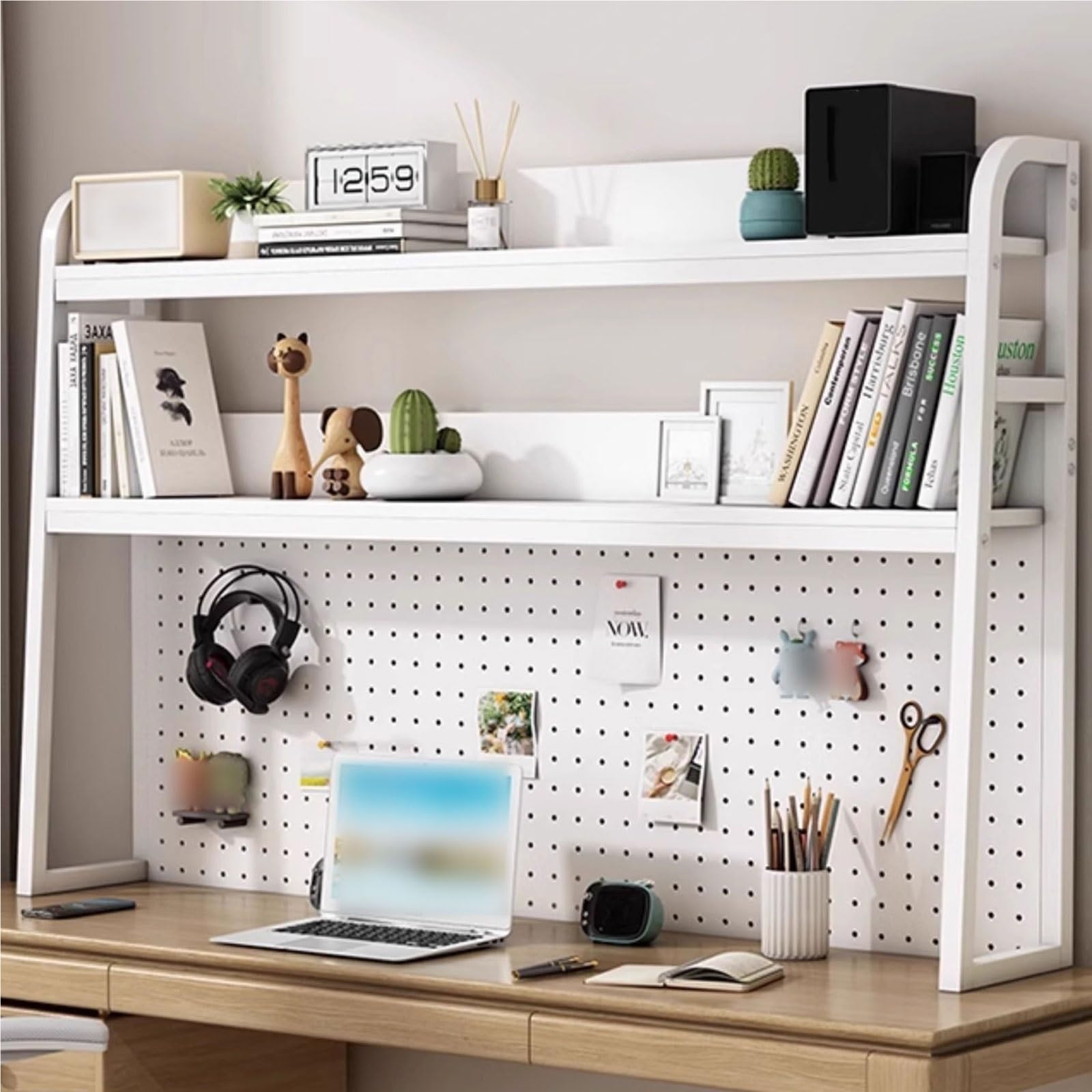 Mensole Scrivania Da Appoggio Camera Da Letto Realizzato Con Piastra E Telaio in Acciaio Grande Capacità Multifunzionale Scaffale Da Scrivania ( Color : White frame white , Size : 155*100cm )