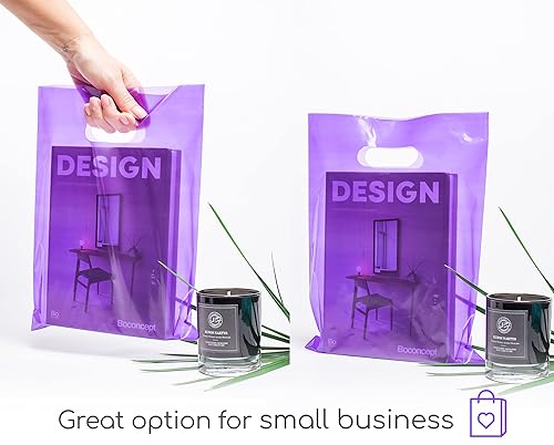 Miniatura 3 de 100 bolsas moradas de 1.5 mil y 9" x 12" para pequeñas empresas, bolsas de mercancía gruesas y brillantes con asas troqueladas para pequeñas