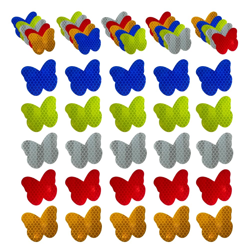 50pcs Warning Butterfly-Shaped Reflective Decals, Waterproof Reflector Tapes Safety Stickers for Night Visibility on Motorcycle, Bicycle, Car