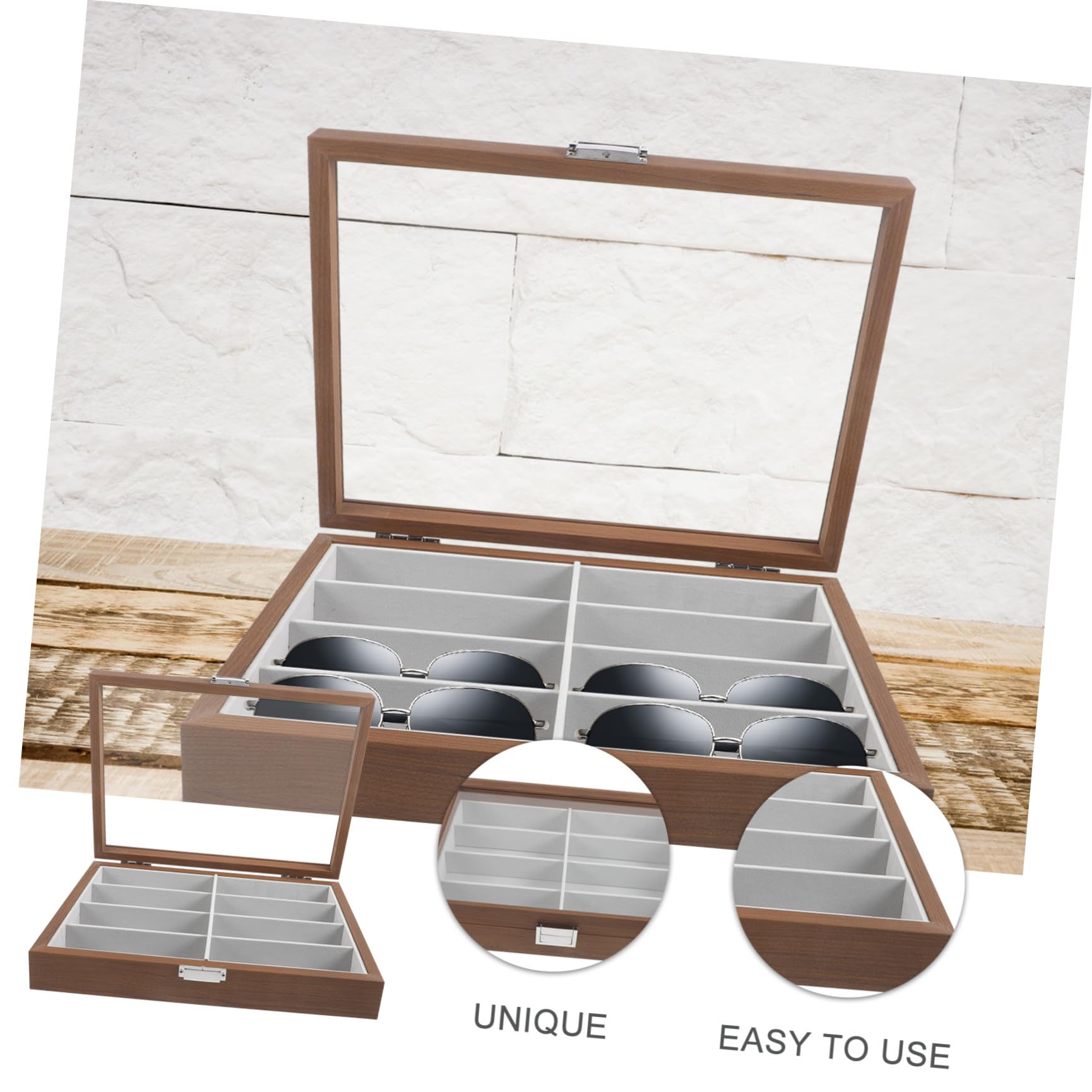 EXCEART Boîte à Lunettes Bois Emplacements avec Fenêtre Verre Transparent Organiseur de Rangement pour Lunettes de Soleil Vue Intérieur Feutre Protection Rayures pour Maison et Boutique