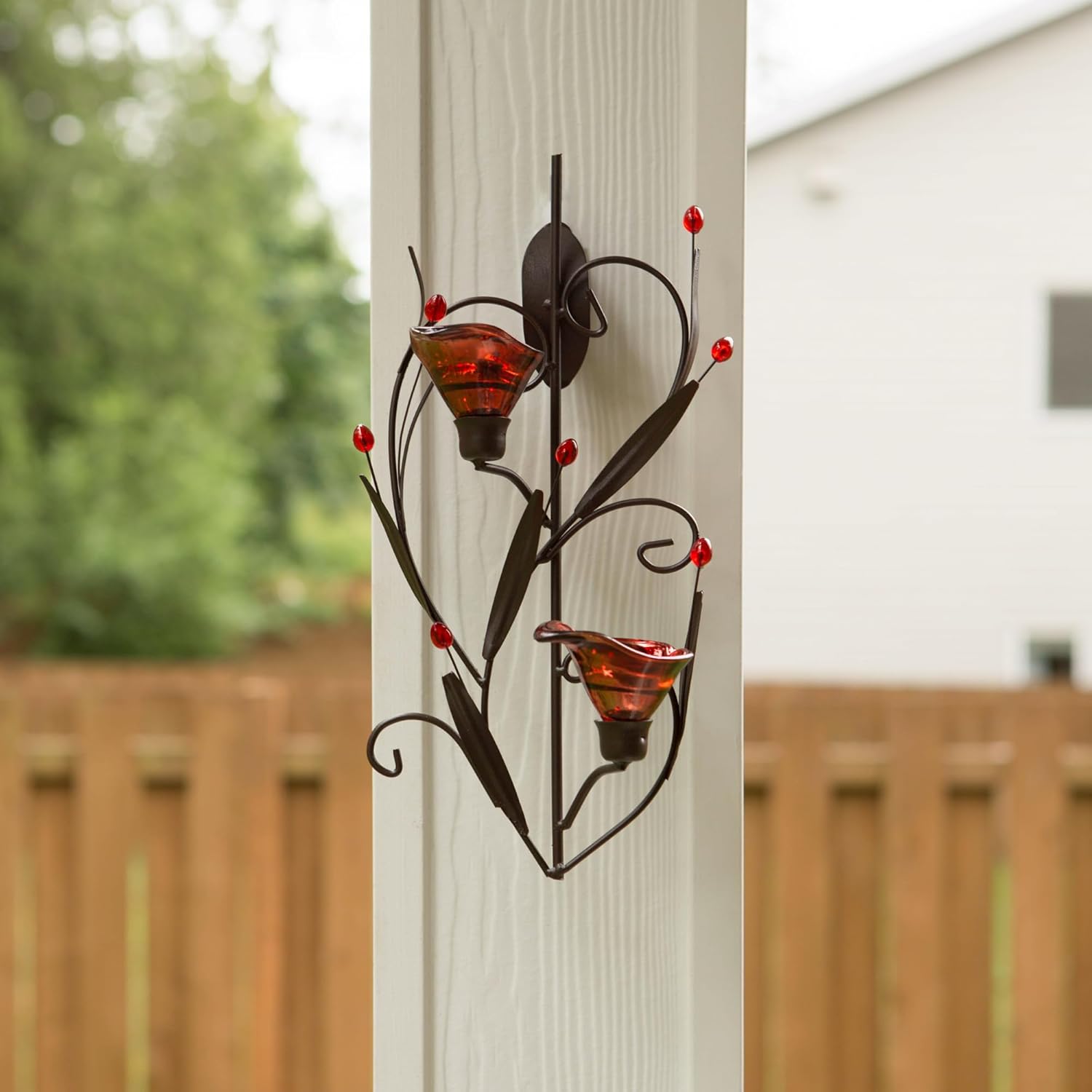 Zingz & Thingz Beauty in The Petals Collection Floral Lily Tealight Candle Wall Sconce, 9x3.25x14.75, Ruby Blossom