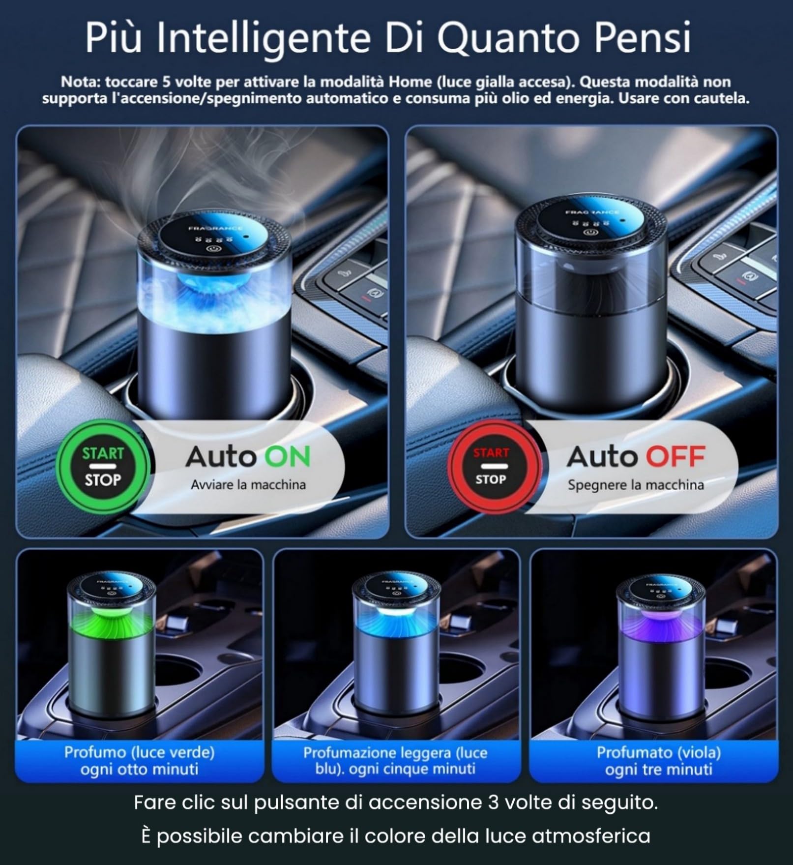 2025 Ispirato Alle Cascate Profumatore Auto Diffusore, con 2 Profumi Francesi (Colonia & Marino), Acc./Spegn. Automatico, Nebulizzatore a Ultrasuoni, 4 Modalità, YWK-1