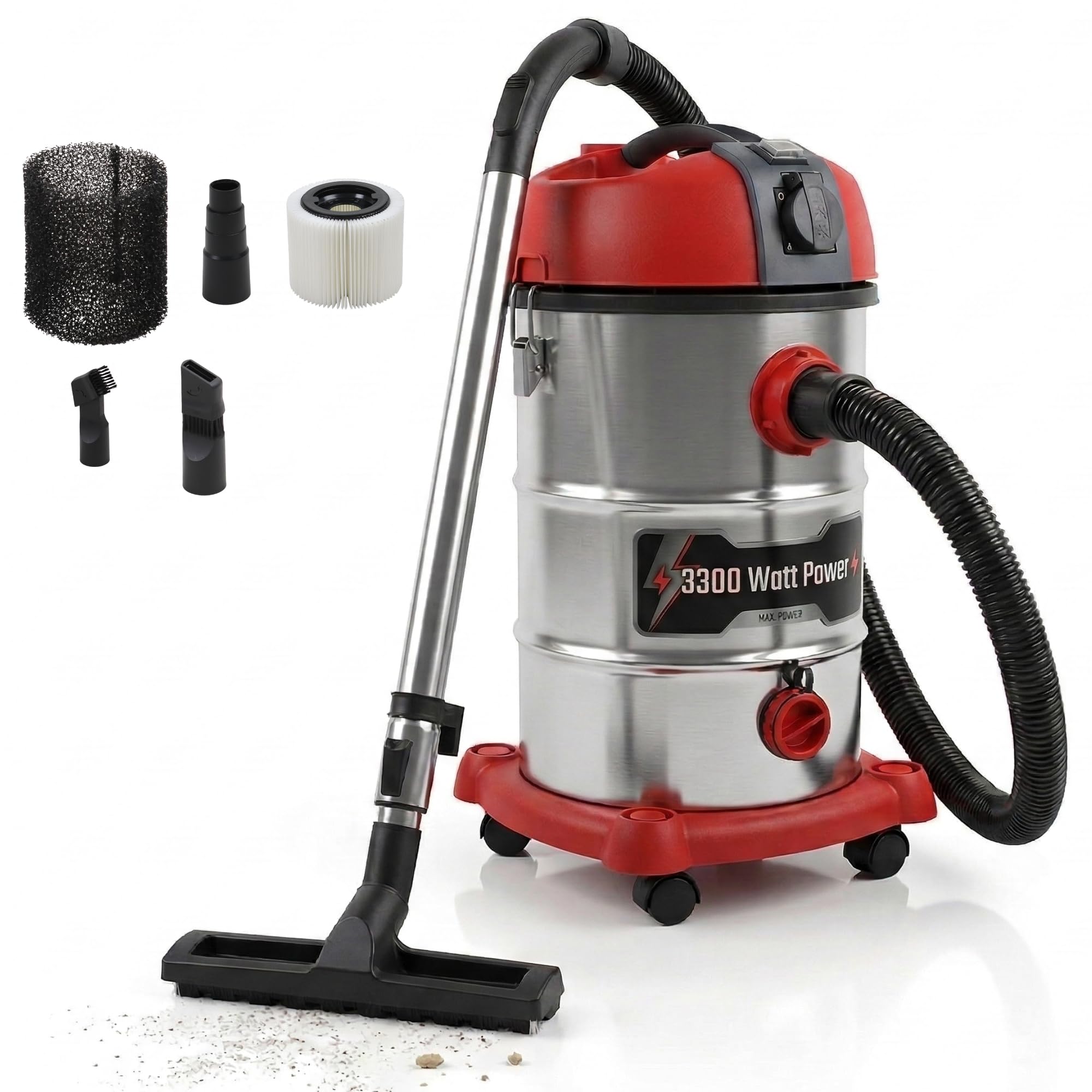STAHLMANN VAC3300 Industriestaubsauger – Nass-/Trockensauger, 30 L, 3300 W, integrierte 2000 W Gerätesteckdose