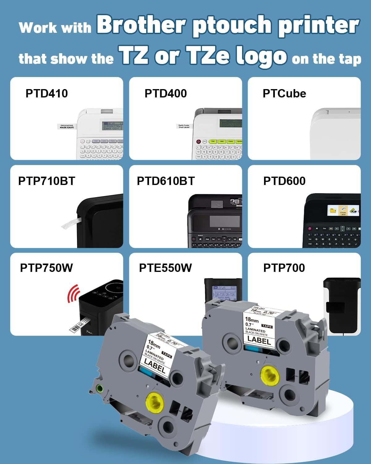 Weemay 10X TZ Tape 18mm 0.7 Laminated White Label Compatible for Brother TZe241 TZe-241 3/4 in. Black on White P Touch Tape TZ241 TZ-241 for P Touch Label Maker PTD400 PTD610BT PTD410 PTD460BT P710BT