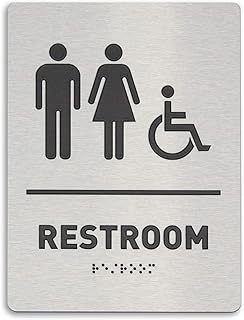 Unisex Restroom Identification Sign - ADA Compliant Bathroom Sign, Wheelchair Accessible, Raised Icons, Raised Braille, Brushed Aluminum, TCO Inspection Certified (6
