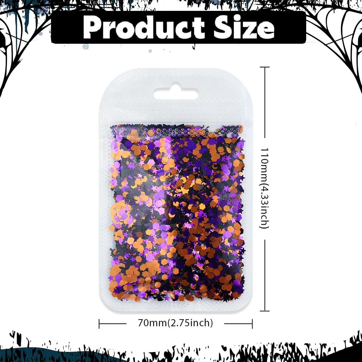 3D Pumpkin Nail Art Sequins 1Bag Halloween Theme Nail Glitter Flakes Black Purple Orange Pumpkin Bat Cat Hexagon Nail Sequin Holographic Glitter for Nails Art Design Nail Charm Manicure Decor Supplies
