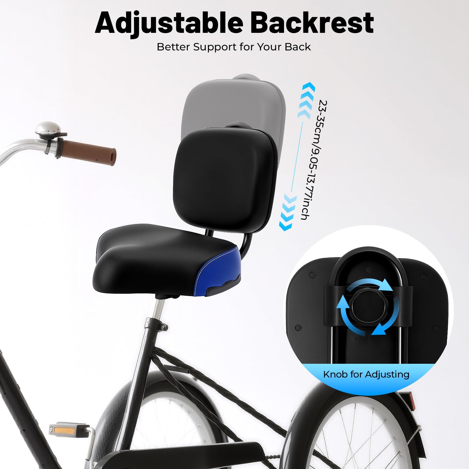 Comfort Bike Seat w/ Backrest Saddle Bicycle Tricycle Wider Seat Cushion Black e