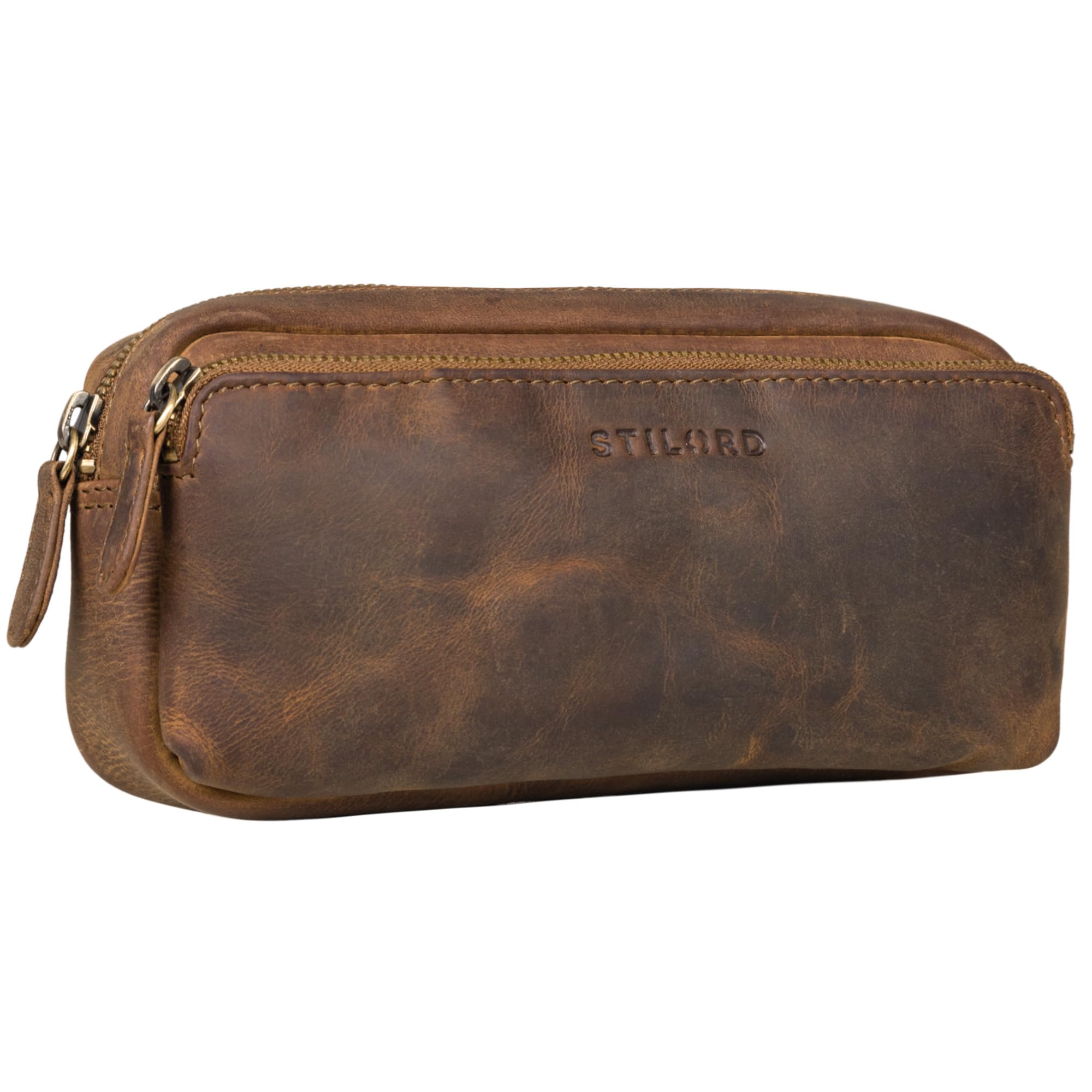 STILORD Melissa Large Genuine Leather Pencil Case, 20 x 9 x 6 cm, Middle Brown, 110 g, Unisex