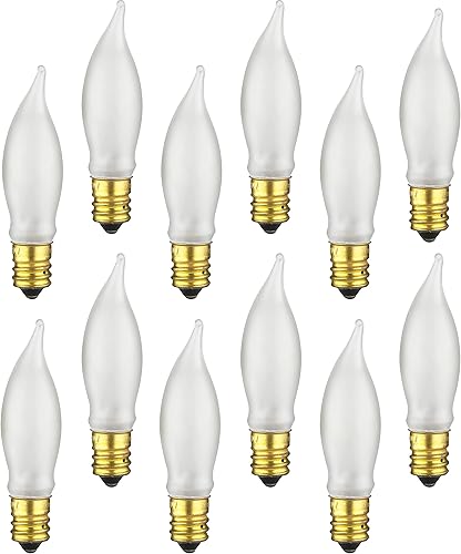 Miniatura 9 de Sunlite 40009 - Bombilla incandescente pequeña transparente para araña, 15 vatios, 105 lúmenes, base de candelabro E12, punta de llama, 2600 K