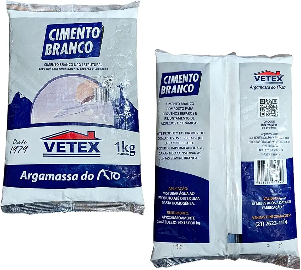 Cimento Branco em Pó para Artesanato e Rejunte, Não Estrutural, 1kg Vetex