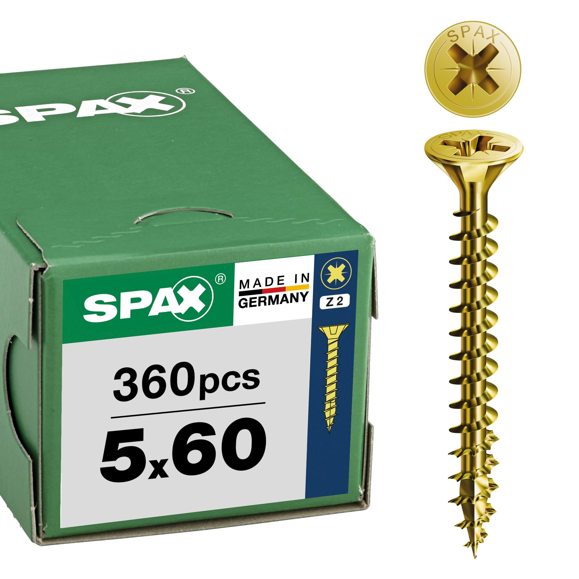 SPAX Tornillo Universal 5 x 60 mm, 360 pzas., Cabeza Avellanada Z2, YELLOX