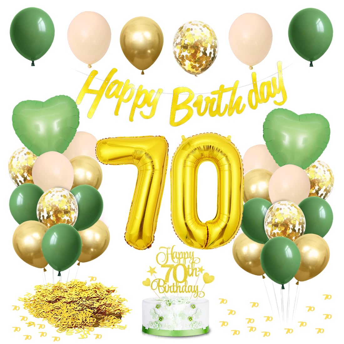 VICTERR Verjaardagsdecoratie, 70e verjaardag, groen goud, decoratie voor de 70e verjaardag, vrouw en man, extra lang formaat Happy 70e Birthday banner