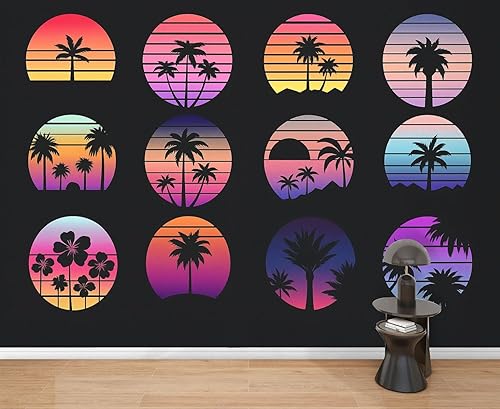 Miniatura 10 de Wall Mural Peel & Stick 80s Retro 3D car neon Abstract Space Self-Adhesive Wallpaper Removable Wall Decal Wall Sticker Home Decor for Living Room