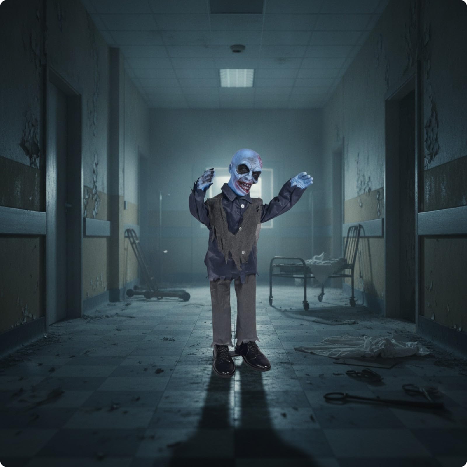 Zombie Animé Terrifiant | Activation par Capteur Sonore, Décoration D'Halloween, pr Porche , Tête Bleue