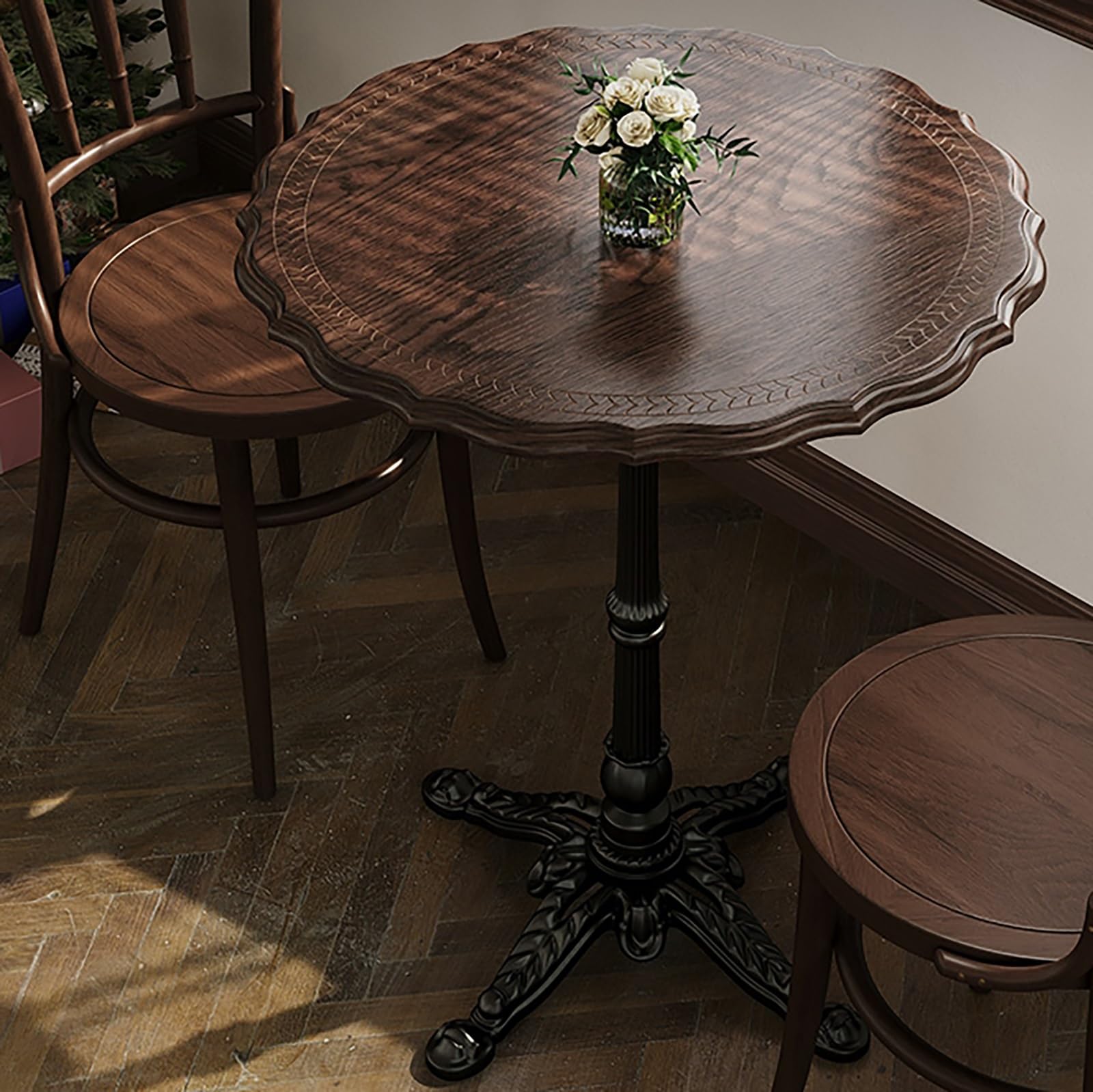 Table basse ronde 50x50x73 cm en bois style industriel minimaliste pour salon