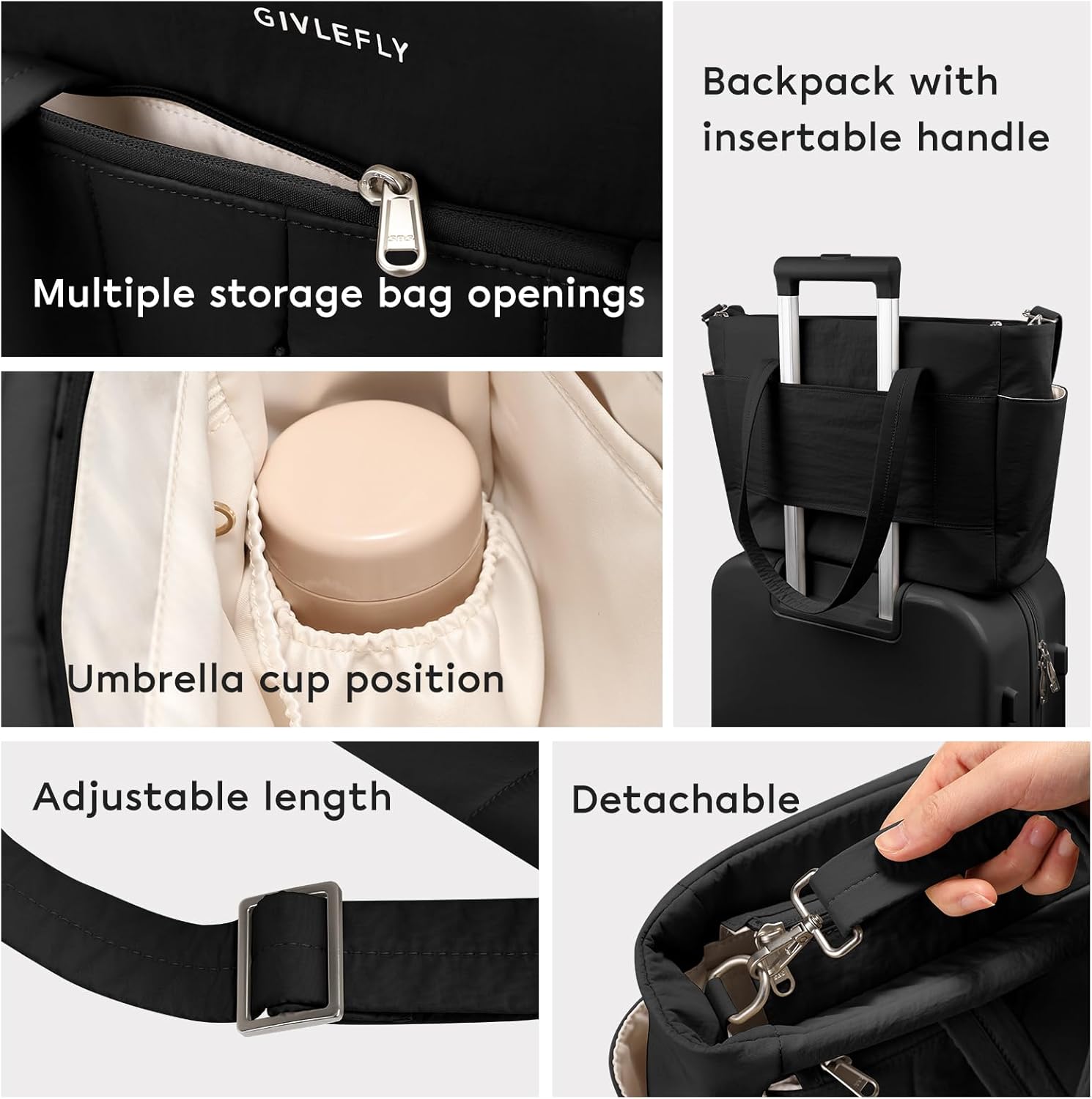 GIVLEFLY Large Tote Bag for Women, Waterproof Nylon Laptop Tote Fits 16In Laptop, Multi Pocket Organizer Shoulder Bag