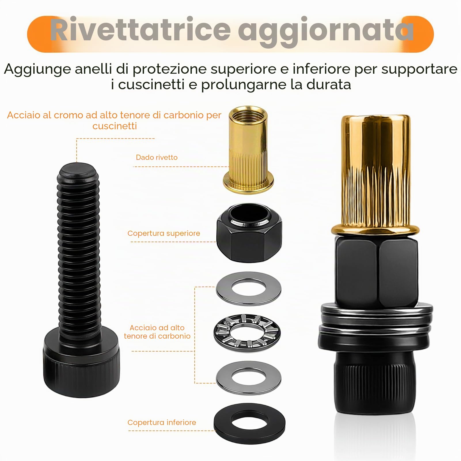 6 Pcs Rivettatrici Manuali di Teste Set Compatibile con Pinze, Kit di testine per Rivetti Manuale, Rivettatrice per Inserti Filettati Accessori per Rivetti M3 M4 M5 M6 M8 M10 M12(Nero）