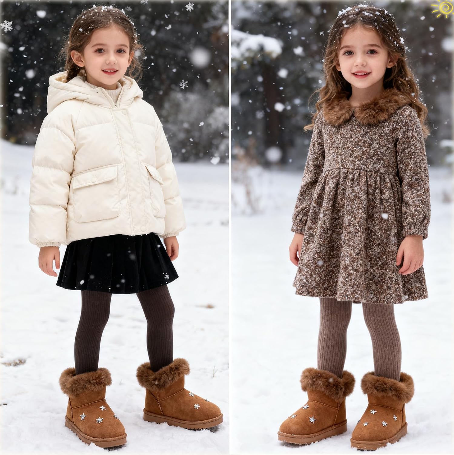 DADAWEN Kids Boys Girls Snow Boots Suede Warm Fur Lined Slip On Outdoor Winter Boots (Toddler/Little Kid)