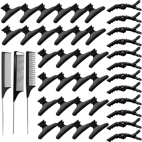 Juego de 39 pinzas de mariposa para el cabello con agarre antideslizante, pinzas de cocodrilo, 3 peines de cola de rata para seccionar y peinar,