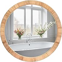 FUIN 25" Boho Chic Round Rattan Mirror - Handmade Wicker Wall Mirror for Farmhouse, Boho & Rustic Decor