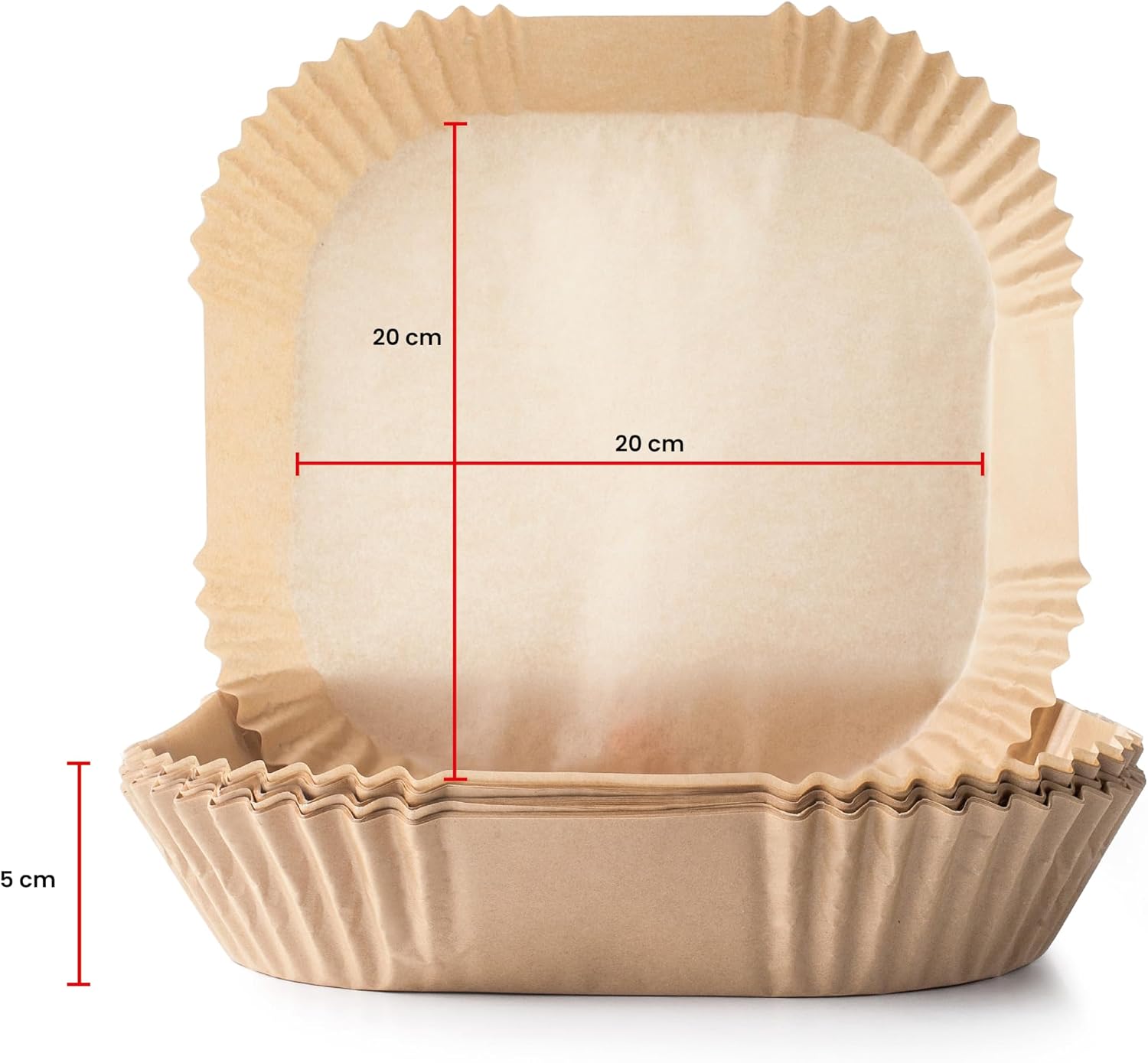 IBILI - Square Paper Tray for Air Fryer - 20 cm - Pack of 50 Units - Waterproof and Absorbent - Made of Food Grade Wood Pulp