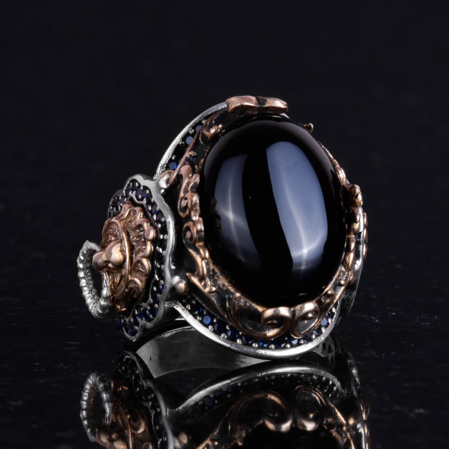 KAMBO Anillo de piedra creada, anillo de plata de ley 925 K para hombre, hecho a mano, elegante anillo de plata hecho a mano, Plata, Piedra creada con ónix