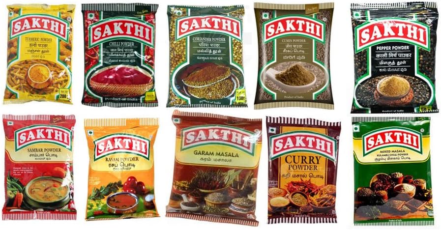Sakthi Masala Combo Pack - Turmeric + Chilli +Coriander + Cumin +Pepper + Rasam+Garam Masala +Curry Powder + Kulambu Chilli Powder