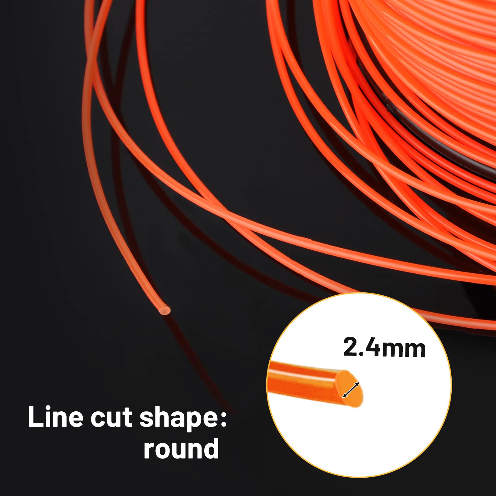 SWAWIS Hilo Desbrozadora 2,4mm x 240M Hilo de Corte Hilo de Nylon de Cortacésped Redonda para Jardin Hierba, Naranja
