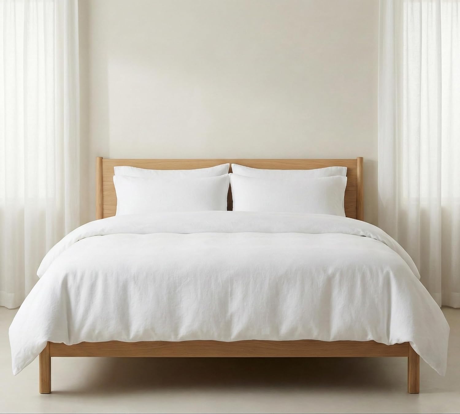 Duvet Cover Set - Linen Cotton Blend Bedding, Breathable, Pre-Washed & Hypoallergenic - White, Full (78" x 88")