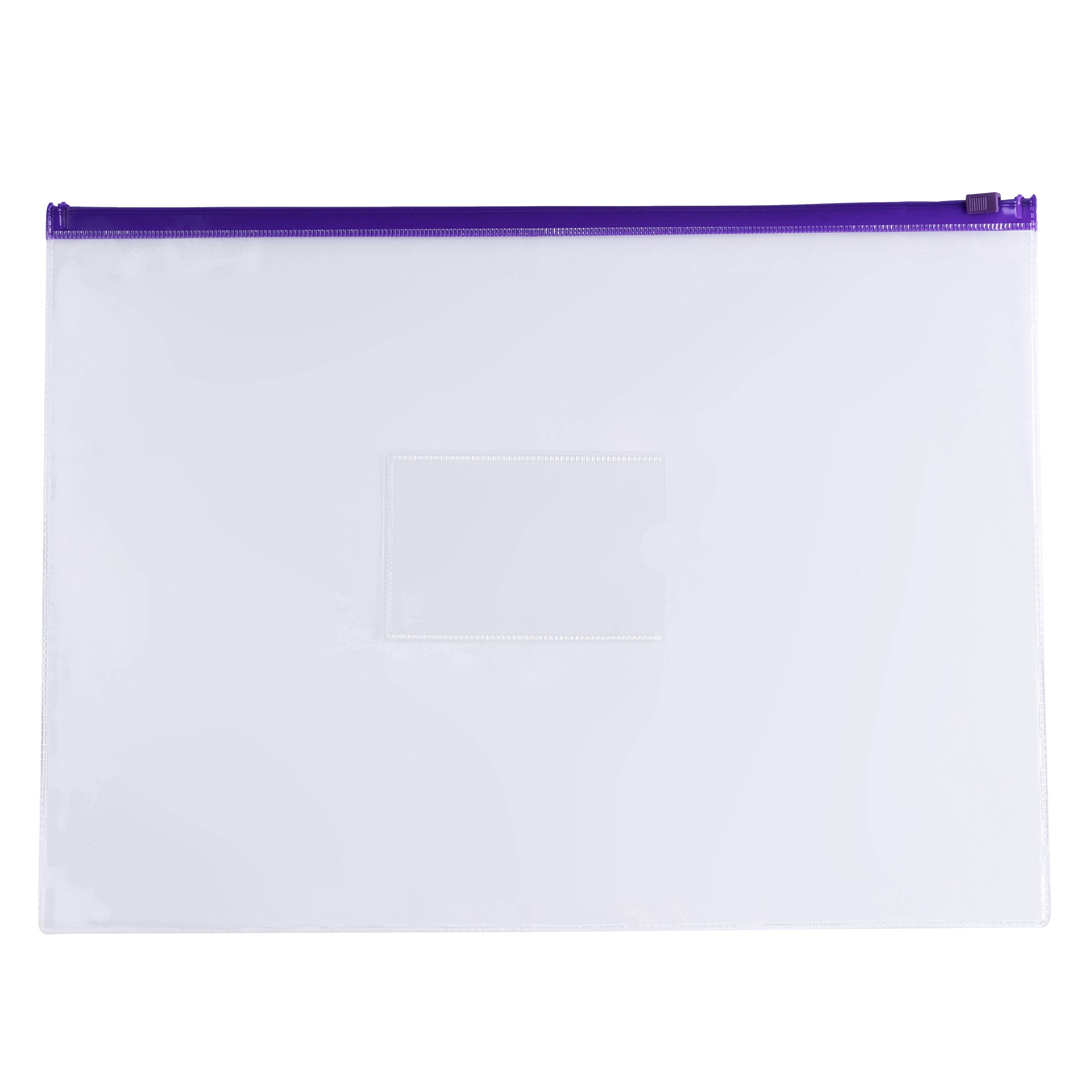 Pack of 12 A4+ Foolscap Clear Zippy Bags with Purple Zip