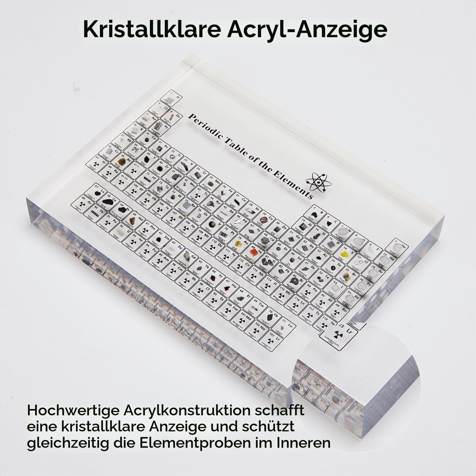 Großes Periodensystem mit echten Elementen, Acryl-Periodensystem mit 83 echten Elemente-Proben, Basteldekoration, Geschenk für Kinder, Schüler, Lehrer und Wissenschaftsliebhaber, 20,3 x 12,7 x 2,5 cm.