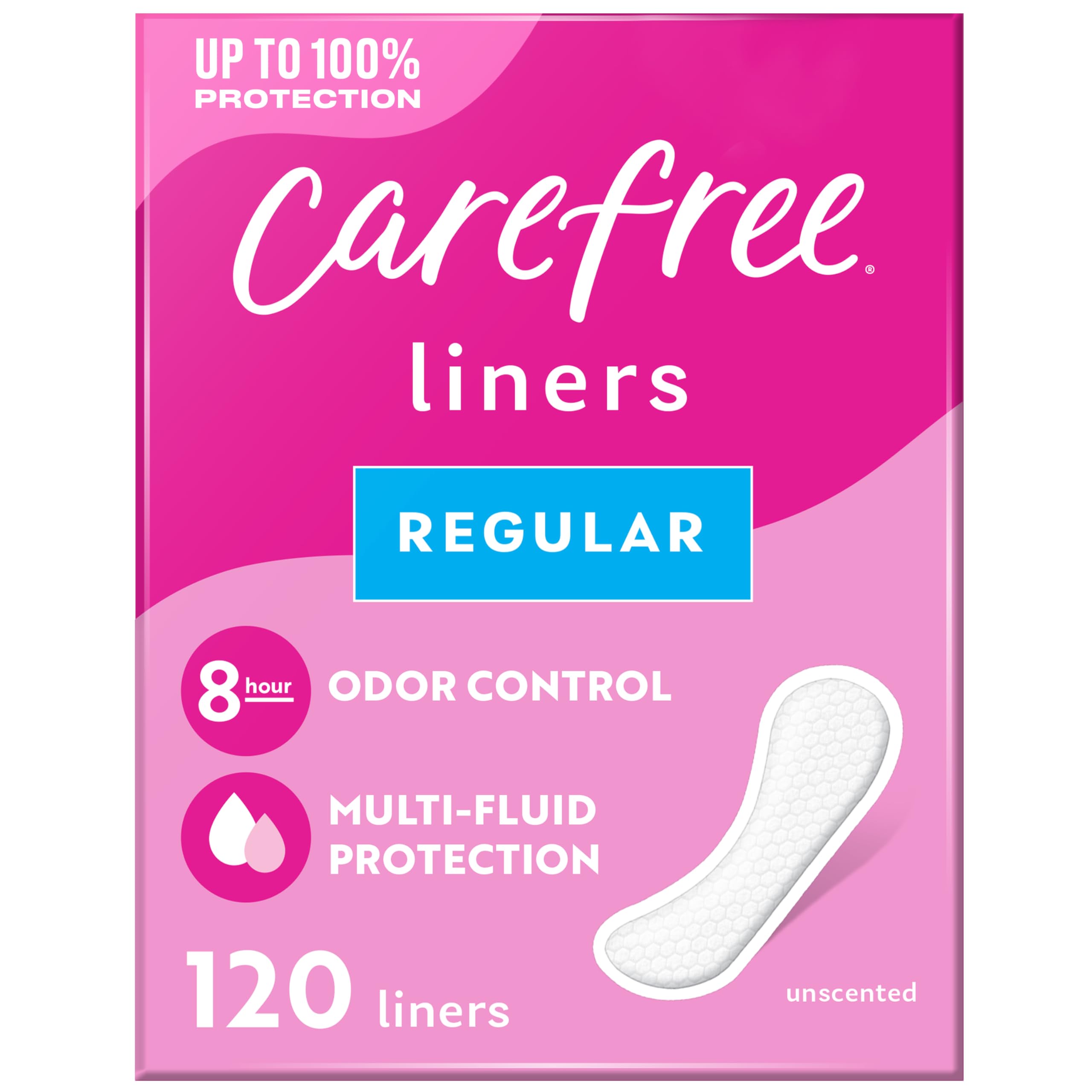 Carefree Panty Liners, Regular Liners, Unwrapped, Unscented, 120ct