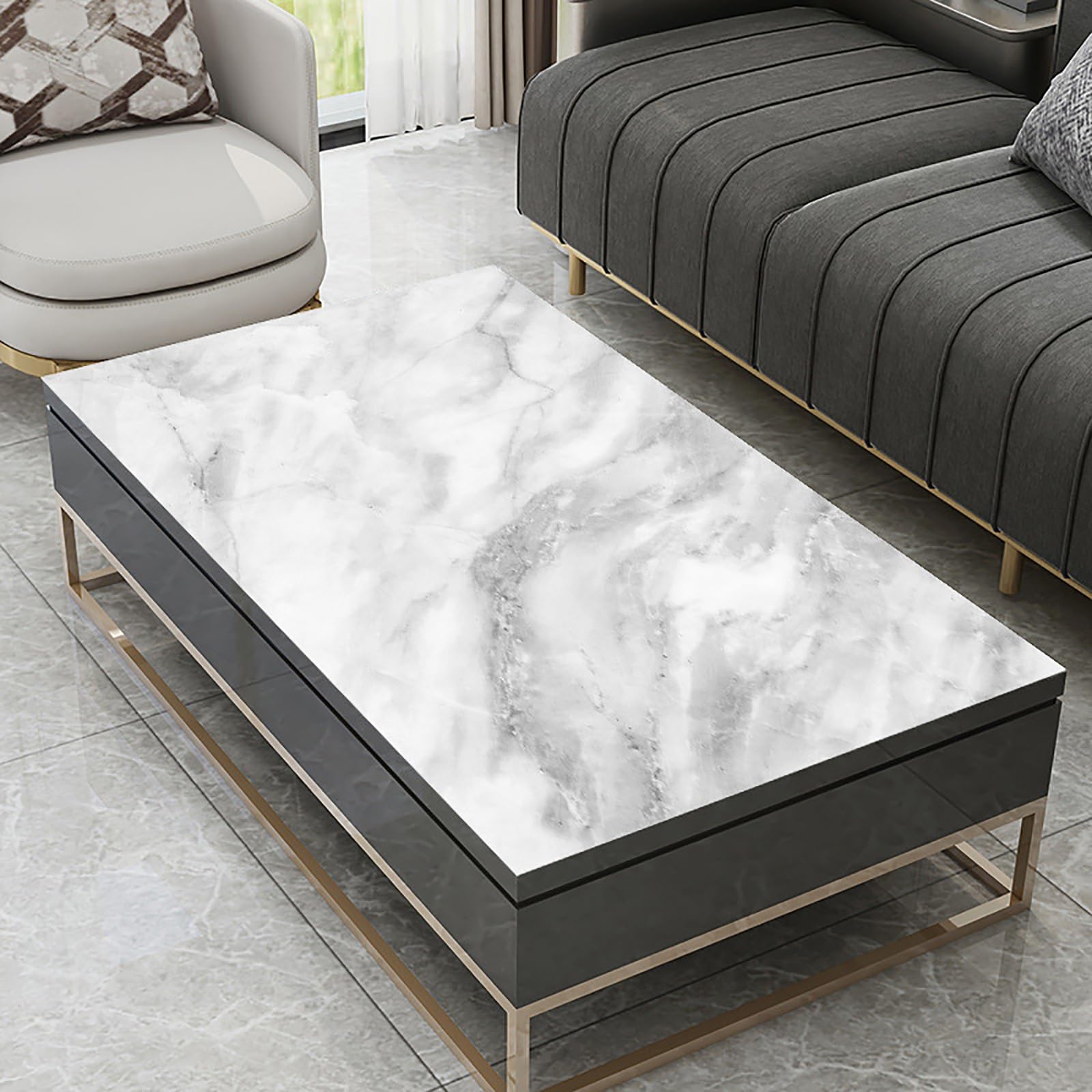 Nappe aspect marbre anti-tache pour protéger une table en PU