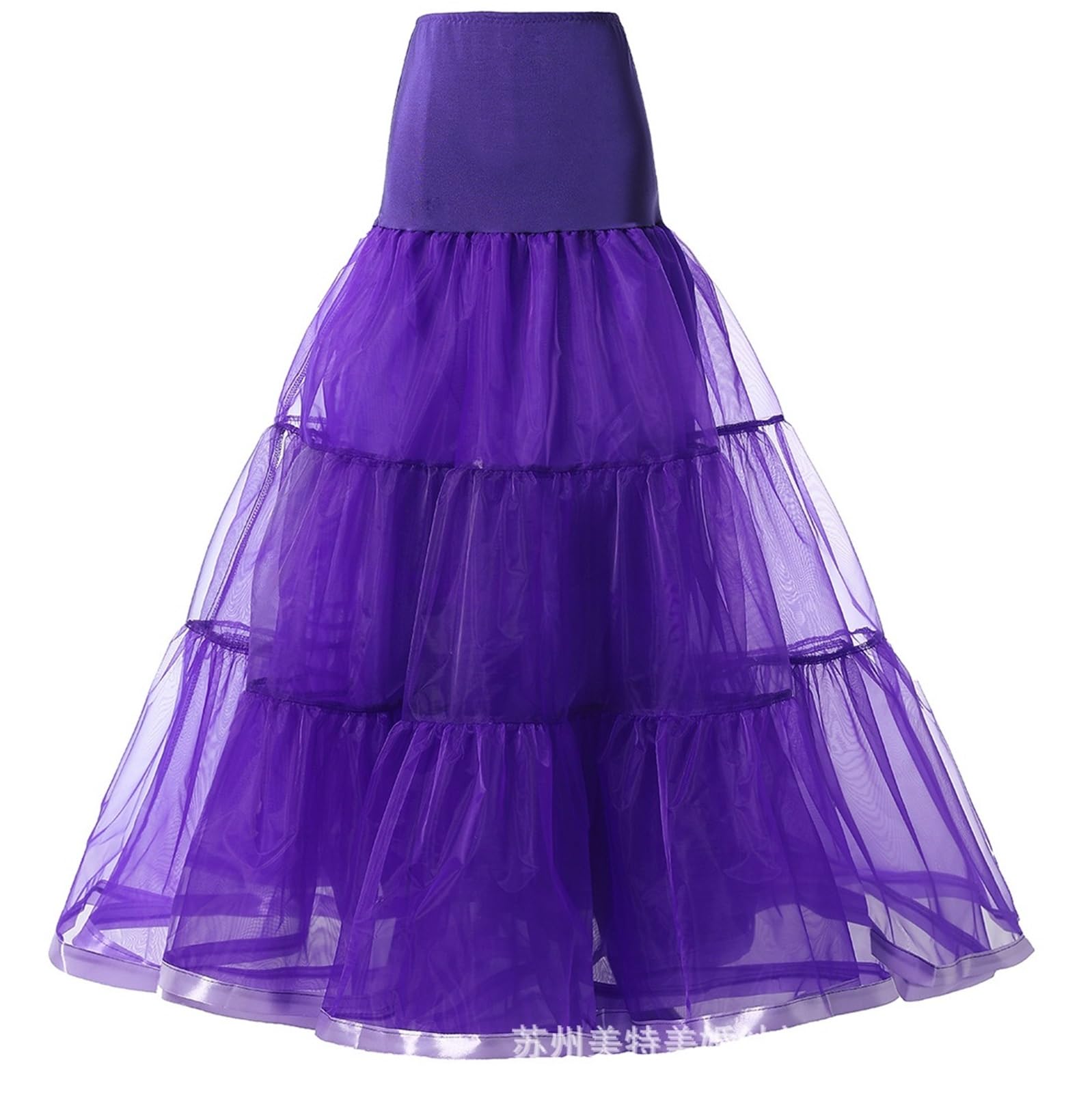 Jupon sous Robe Femme Jupon à Volants de 98 cm de Long, Crinoline, Vintage, for Robe de mariée, sous-Jupe, Tutu, balançoire, avec Bordure en Ruban(Purple,S-M)