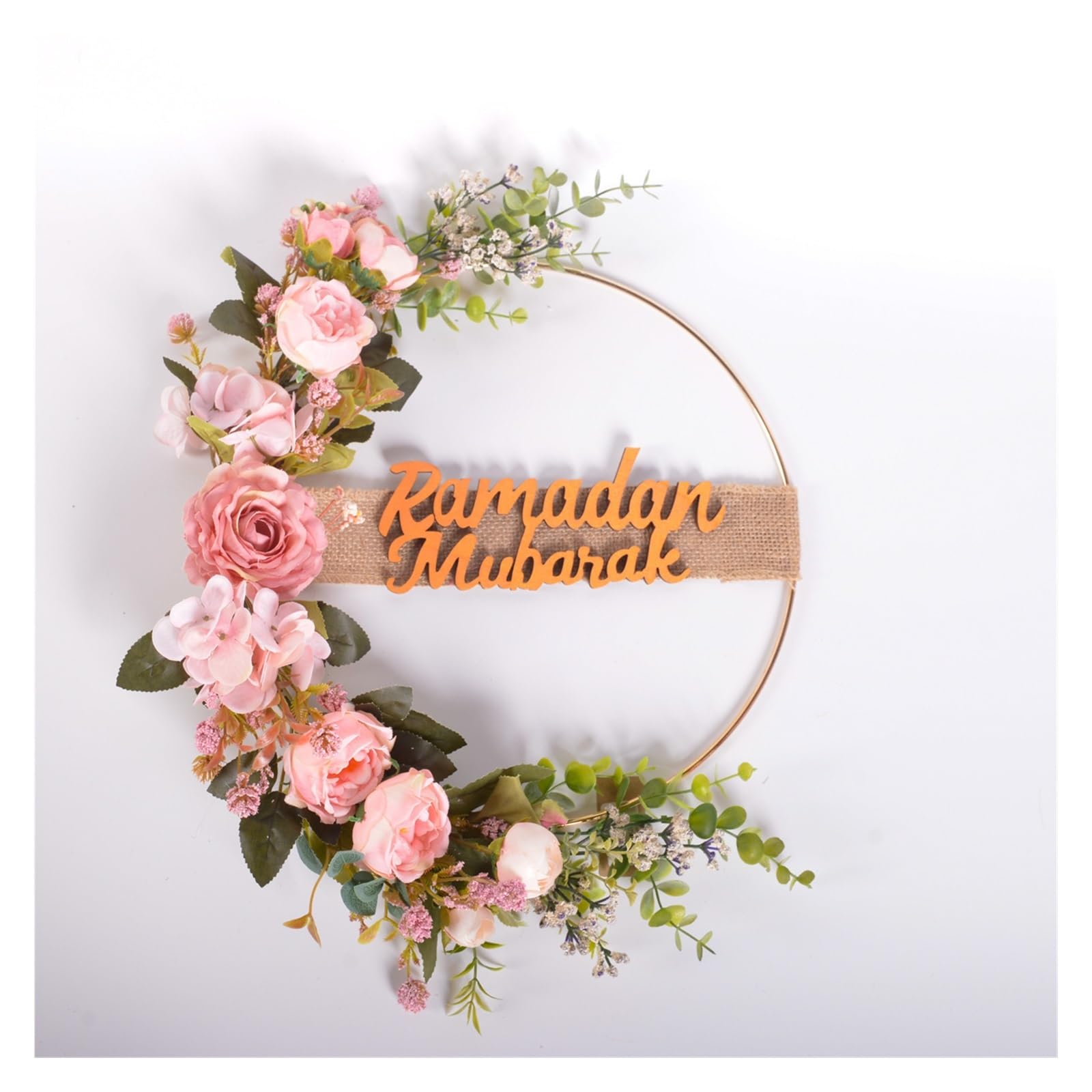 Kränze für die Haustür Ramadan Türkranz Künstliche Rosenblumen Frühlings-Hängekranz Islam Mubarak for die Haustürdekoration(Color-04)