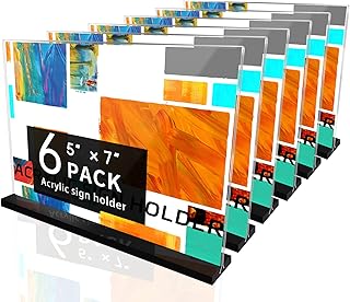 Acrylic Sign Holder 5x7 6 Pack, T Shape Double-Sided Frame, Acrylic Stands for Display-Flyer Holder - Restaurants, Promotions, Events, Meetings (Horizontal)