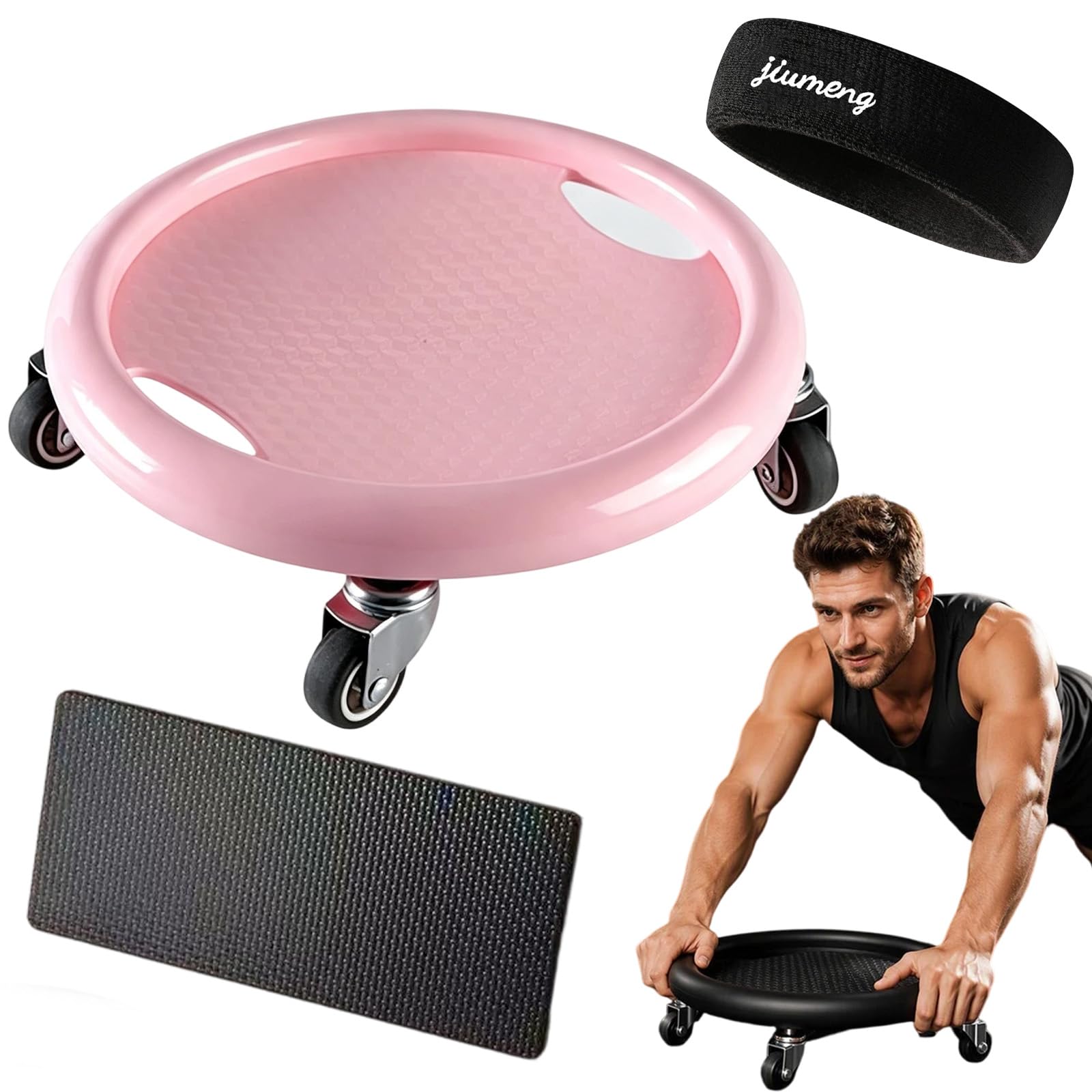 Abdominal Roller Wheel Disc Trainer with Knee Mat for Full Body (Pink)