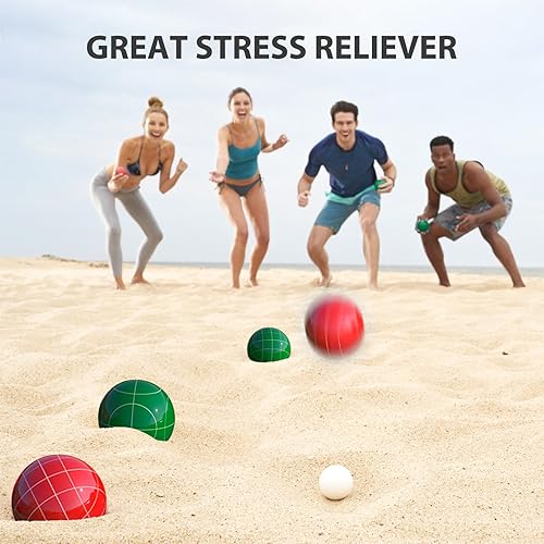 Miniatura 4 de Juego de pelotas de bocce de grado profesional de 107 mm de tamaño y peso de regulación 920 g para torneos oficiales (Rojo y Verde)