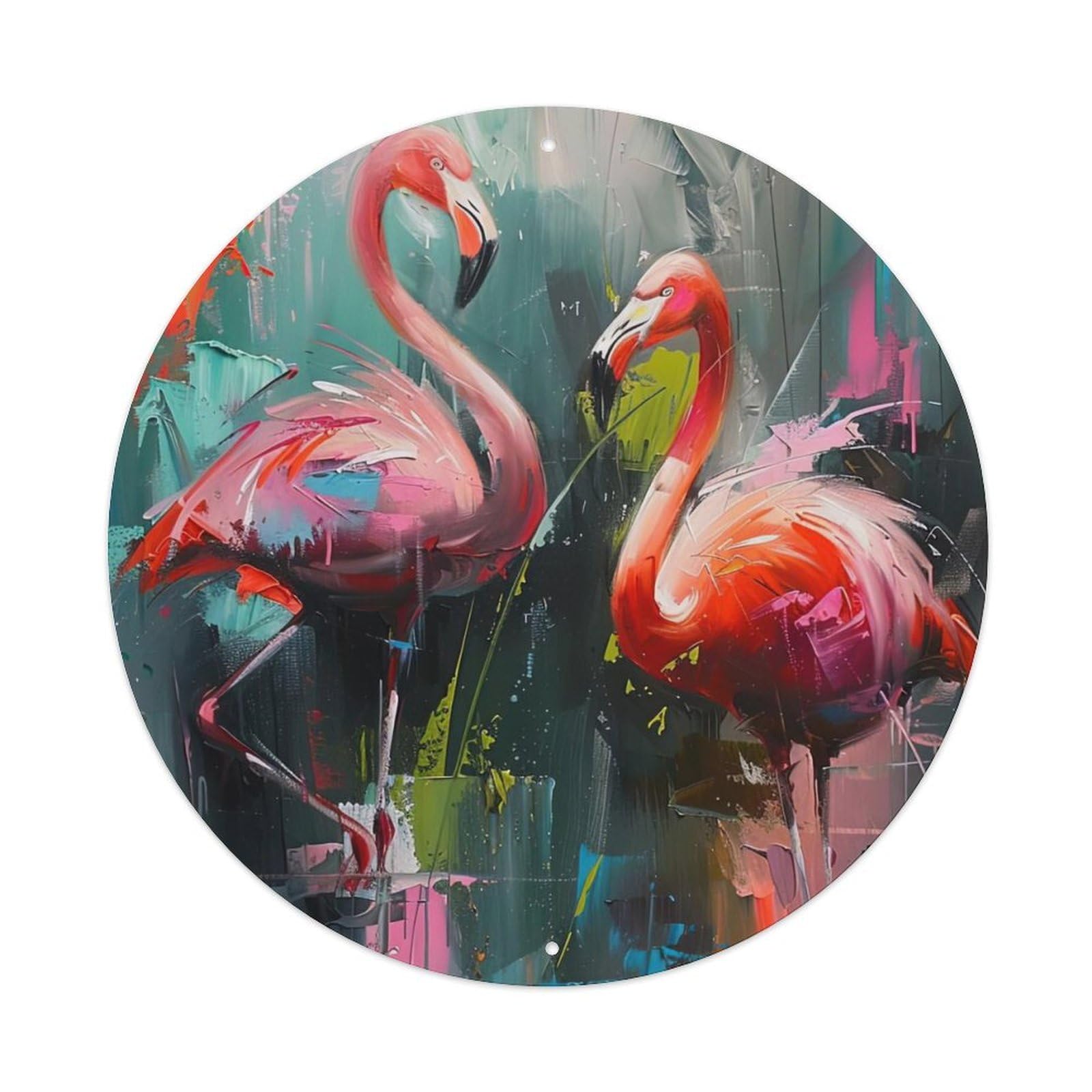 Animal Poster Flamingo Vintage Metal Tin Sign Plaque Wall Decor for Cafe, Club, Garden Round Metal Poster 8x8Inch