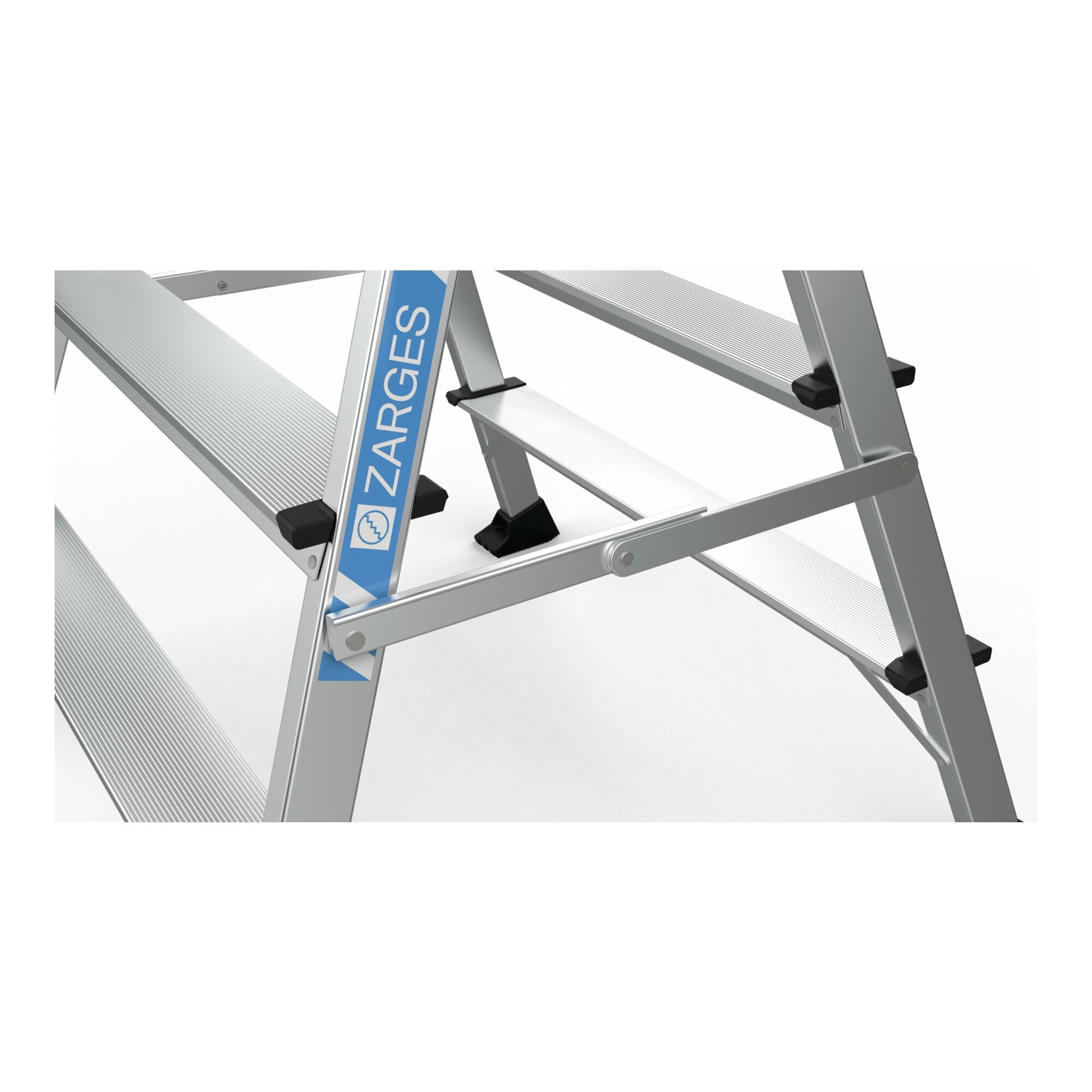 Zarges klappbares Arbeitspodest XLstep P (2 x 2 Stufen, 40 x 30 cm, aus Stahl, eloxierte Holme, beidseitig begehbar, platzsparend, Ideal für Montage-, Wartungs- und Reparaturarbeiten) 40101