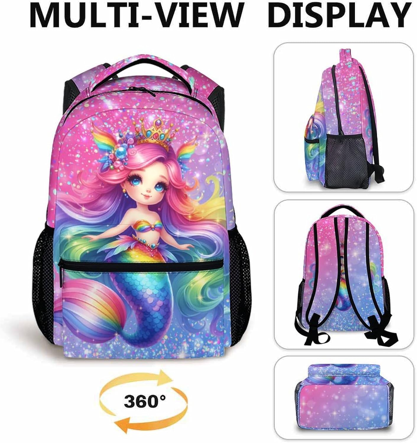 Backpacks for Girls, Mermaid School Backpack for Kids 6-8, Back to School Supplies, 17'' Large Capacity Lightweight Animals Bookbag Gifts for Kindergarten Preschool Elementary - Image 4