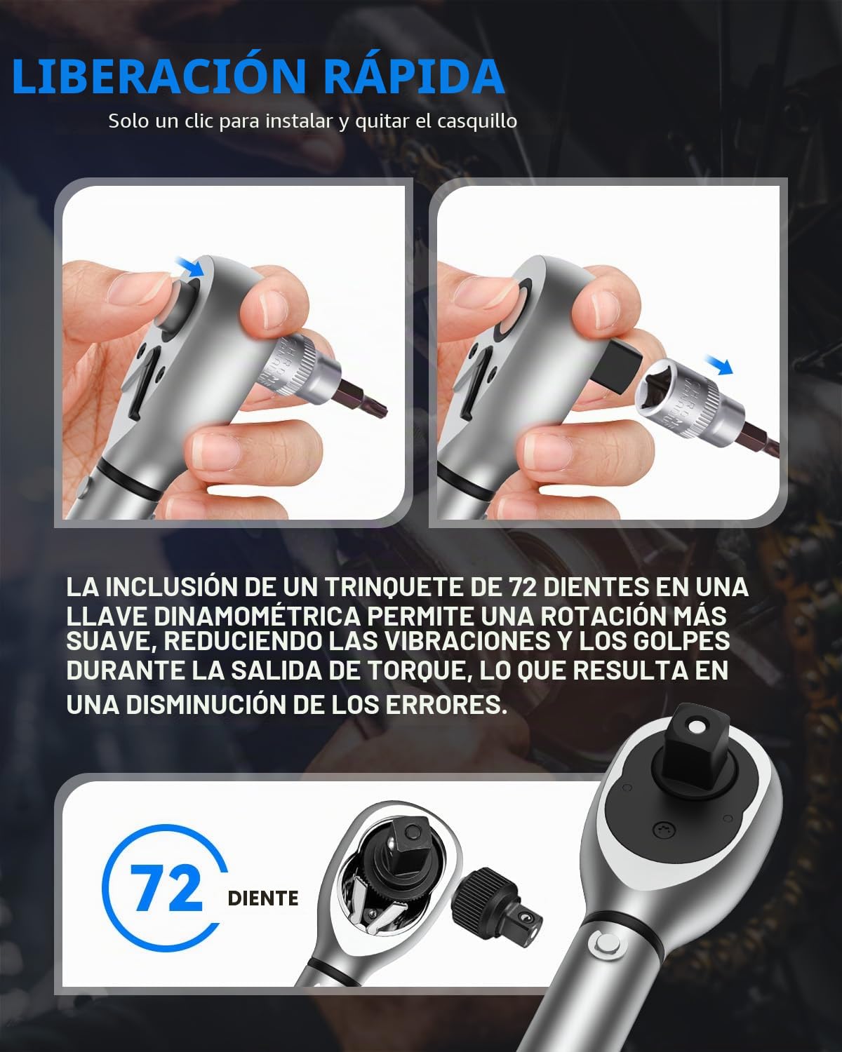 GOYOJO 1/2" 10-110Nm Llave dinamométrica de alta precisión de, ±3%, doble dirección ajustable, 72 dientes para mantenimiento de motocicletas, bicicletas y automóviles