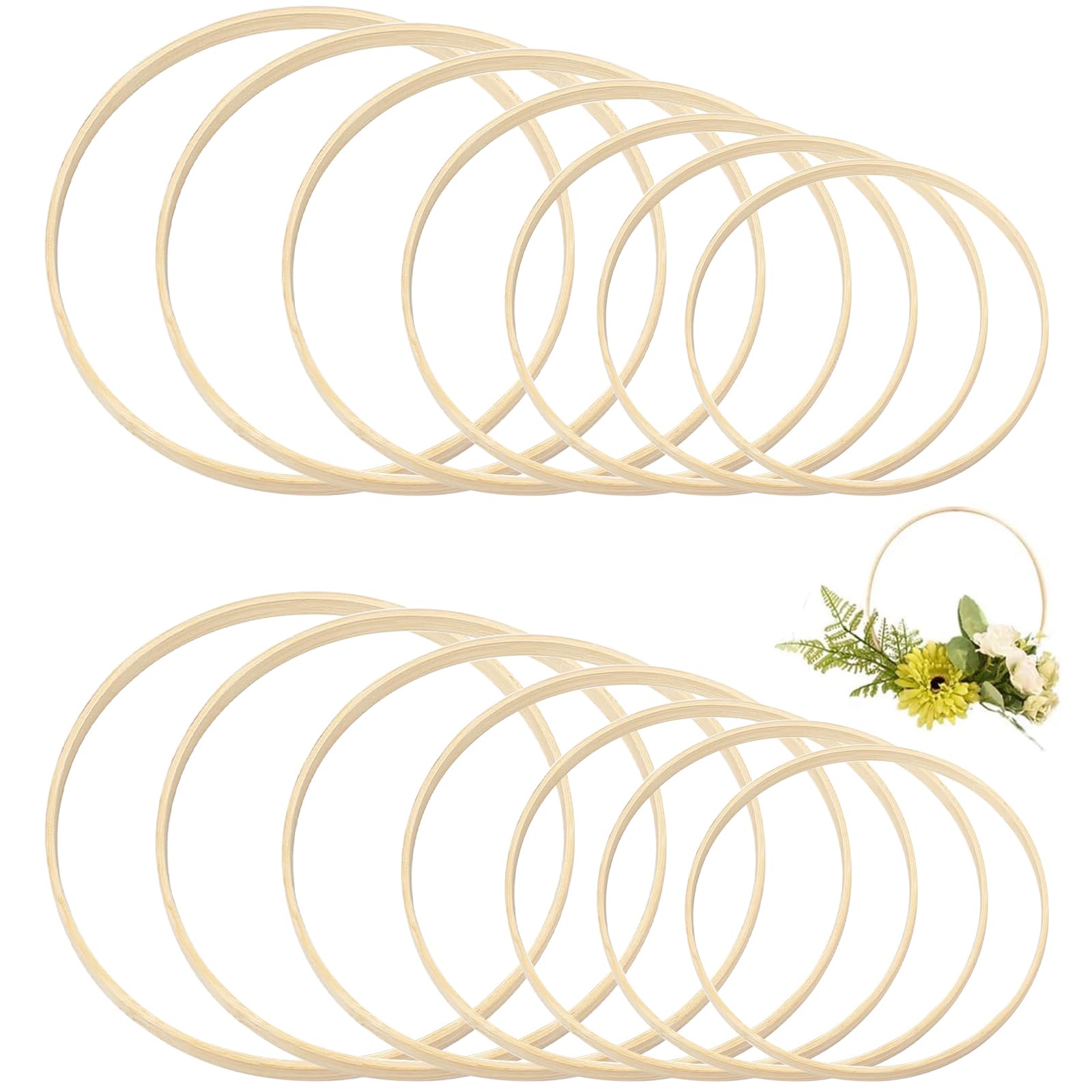 14 pièces (16-22 cm) Anneaux en Bambou, Cerceaux en Bois, Couronne Bambou pour Faire Un décor de Couronne de Mariage et Artisanat Mural