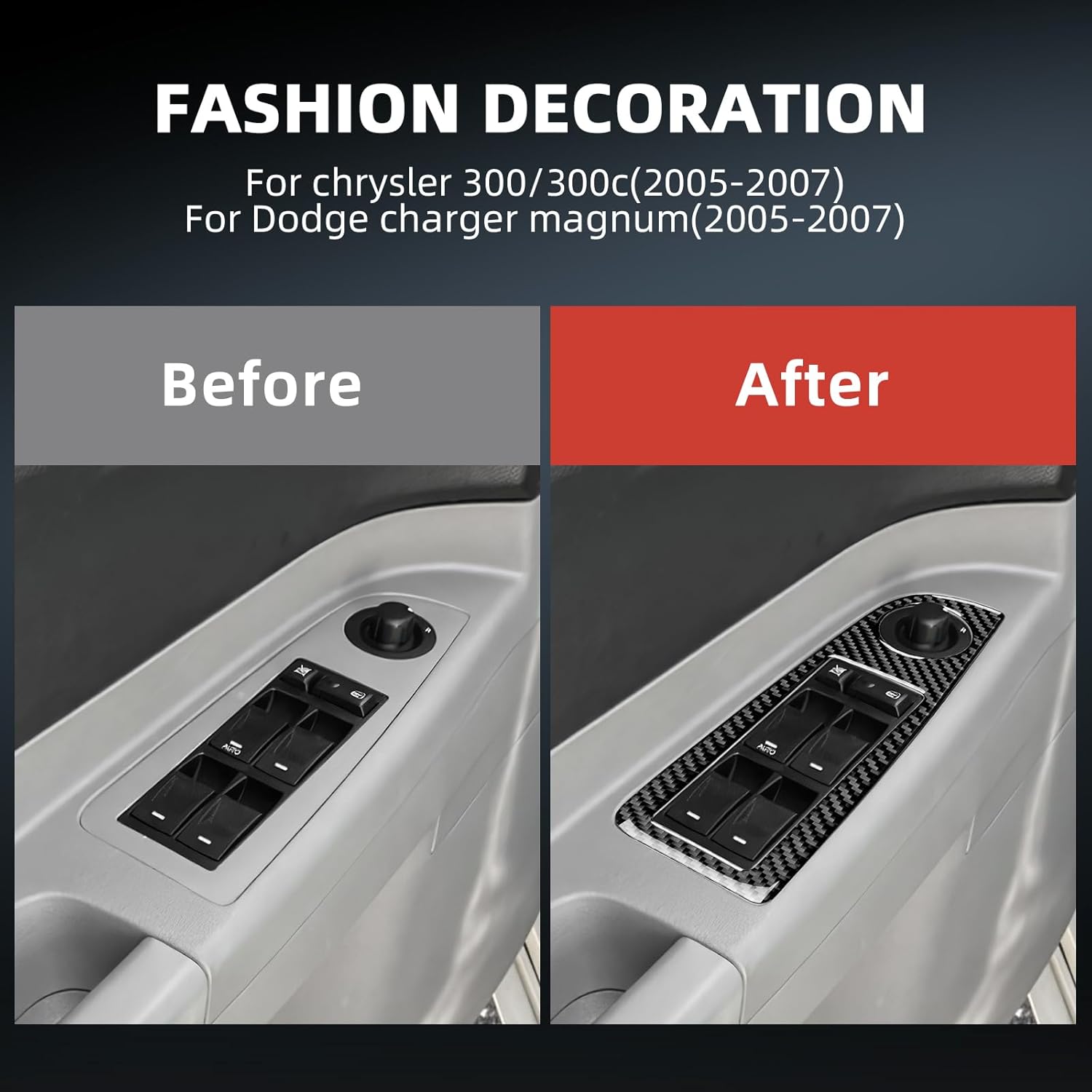 Real Carbon Fiber Window Switch Panel Trim Covers - for Chrysler 300 300C 2005 2006 2007 Carbon Fiber Accessories, Durable Anti-Scratch Protective Accessories (Black)