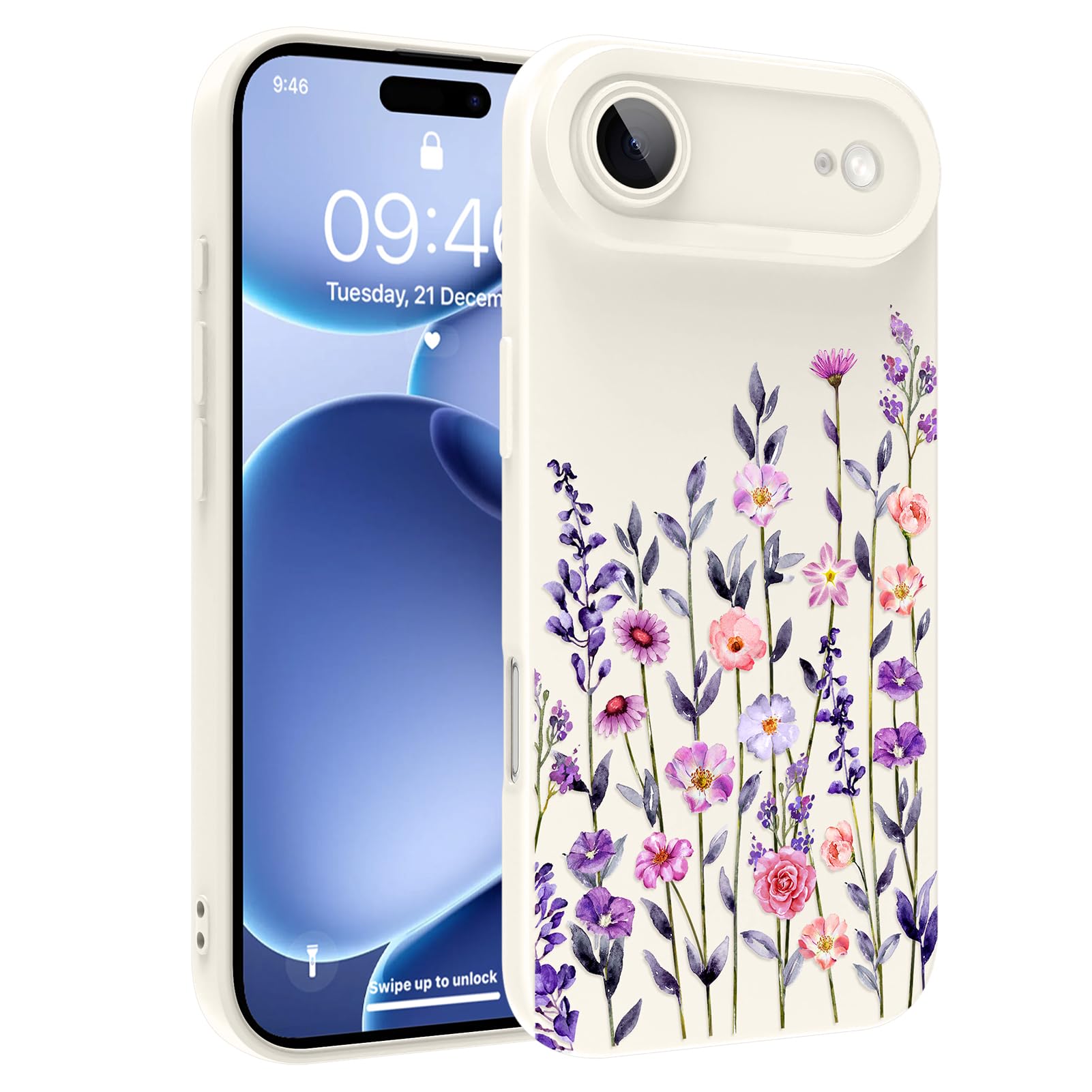 Designed for iPhone Air Case, Cute Flower Floral Pattern Liquid Silicone Phone Case, Slim Soft TPU Protective Cover for Women Girls - White