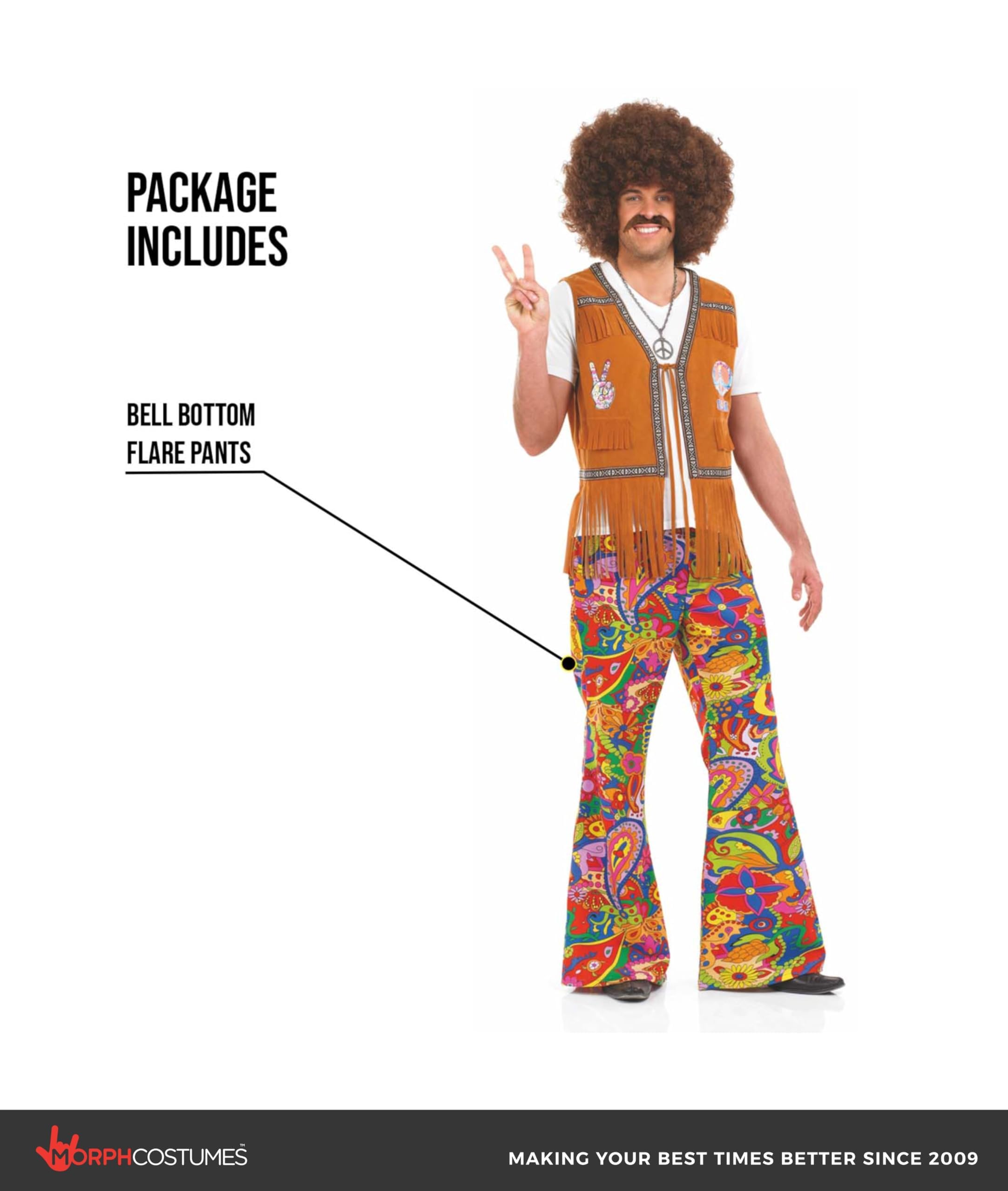 Fun Shack Rozkloszowane Spodnie Hipisowskie Paisley Męskie Wielokolorowe Tęczowe Wzór Lat 70. Retro
