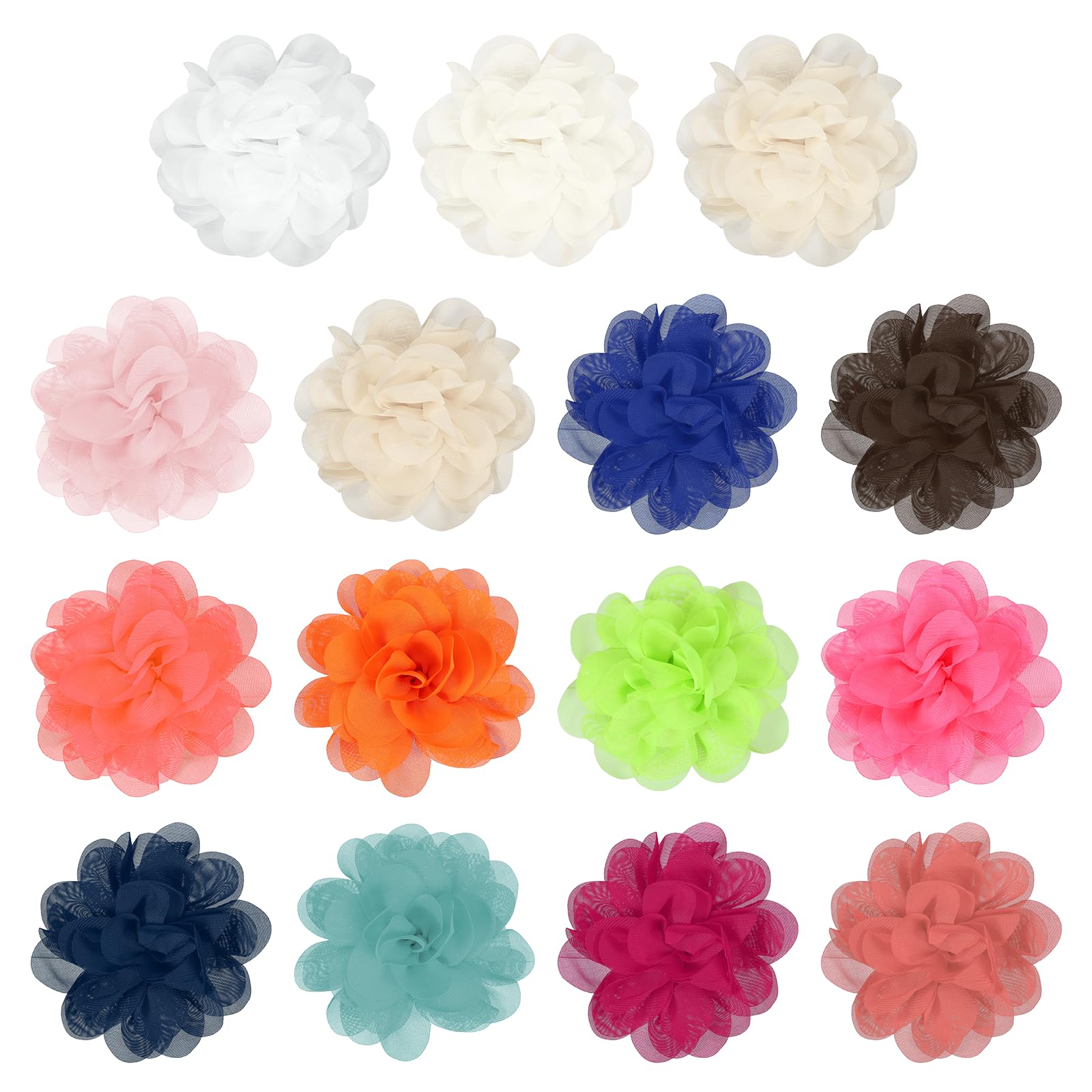 YELARXI Chiffon Flowers, Sewing Fabric Appliques, Chiffon Flowers Appliques - Fitting for (Women/DIY Crafts/Headbands/Hair Accessories/Wedding/Party/Corsage) 4 Inch & 15 Pack & Multicolor