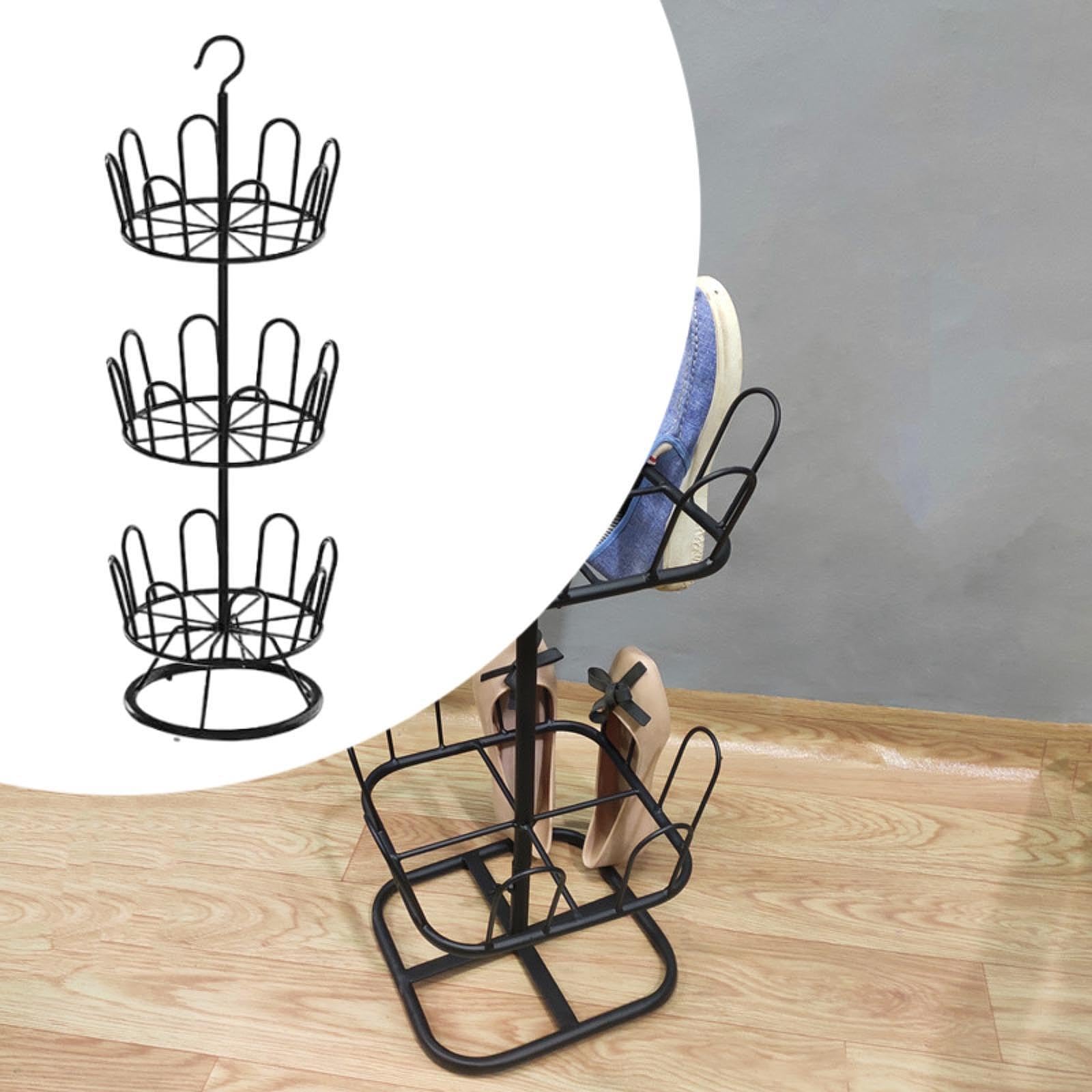 Scarpiera Girevole, Scarpiera Rotonda, Organizer per Scarpe Salvaspazio, Scarpiera Multifunzionale in Metallo per Esterni, Stile Rustico E Interni, Nero 3 Livelli